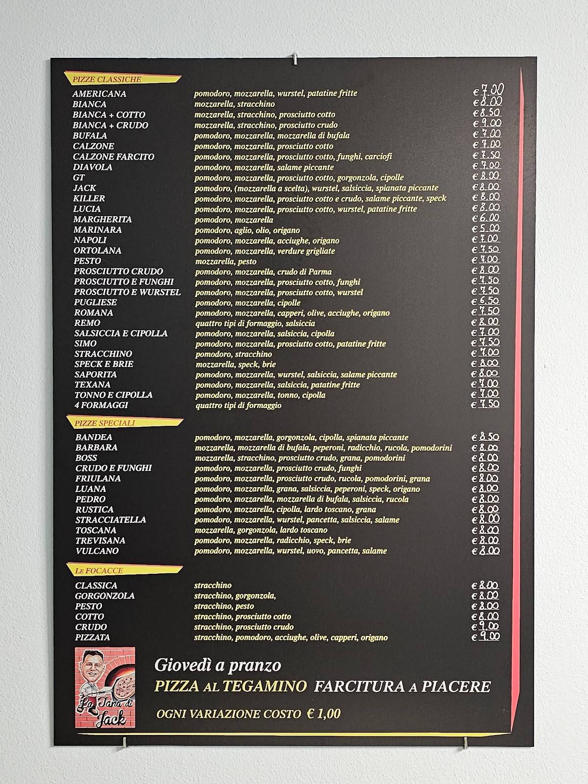 Menu da La Tana di Jack - Pizzeria da asporto, Cicagna