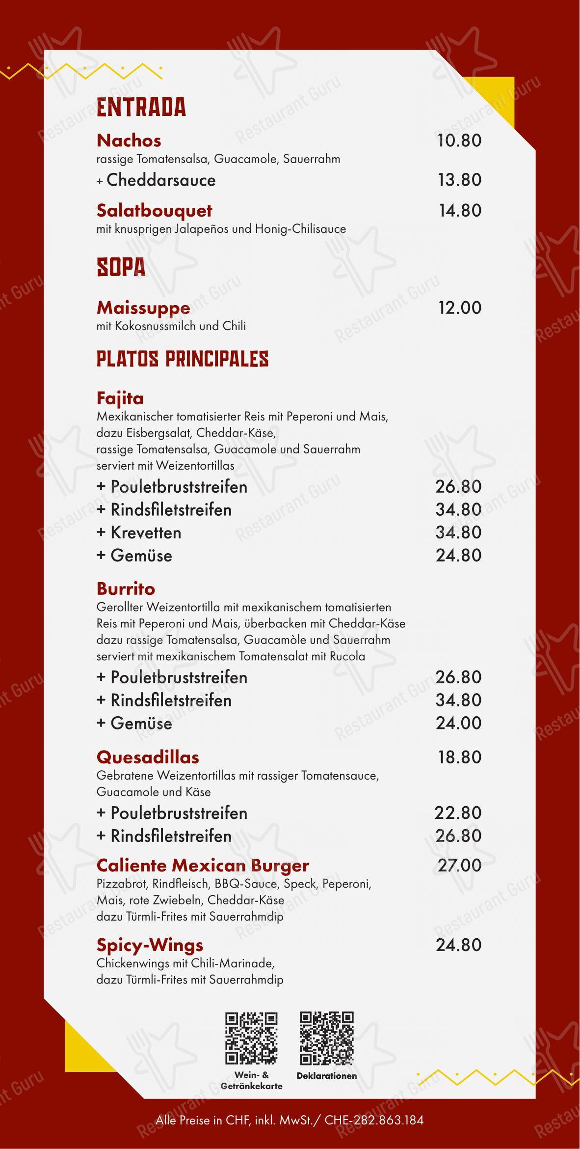 La Torreta Mexican Restaurant & Bar in Sempach - Menu
