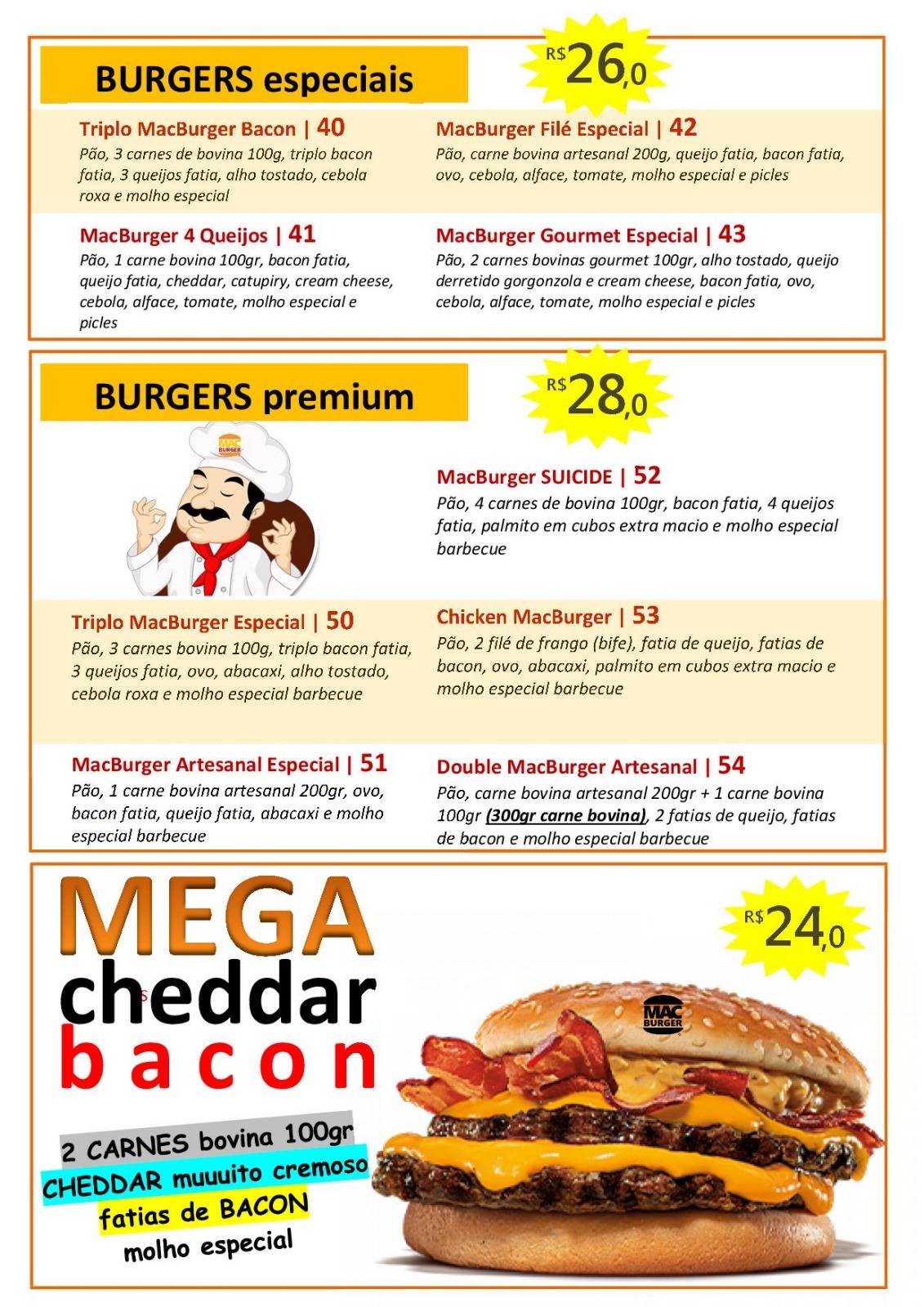MacBurger Sabará MG cardápio