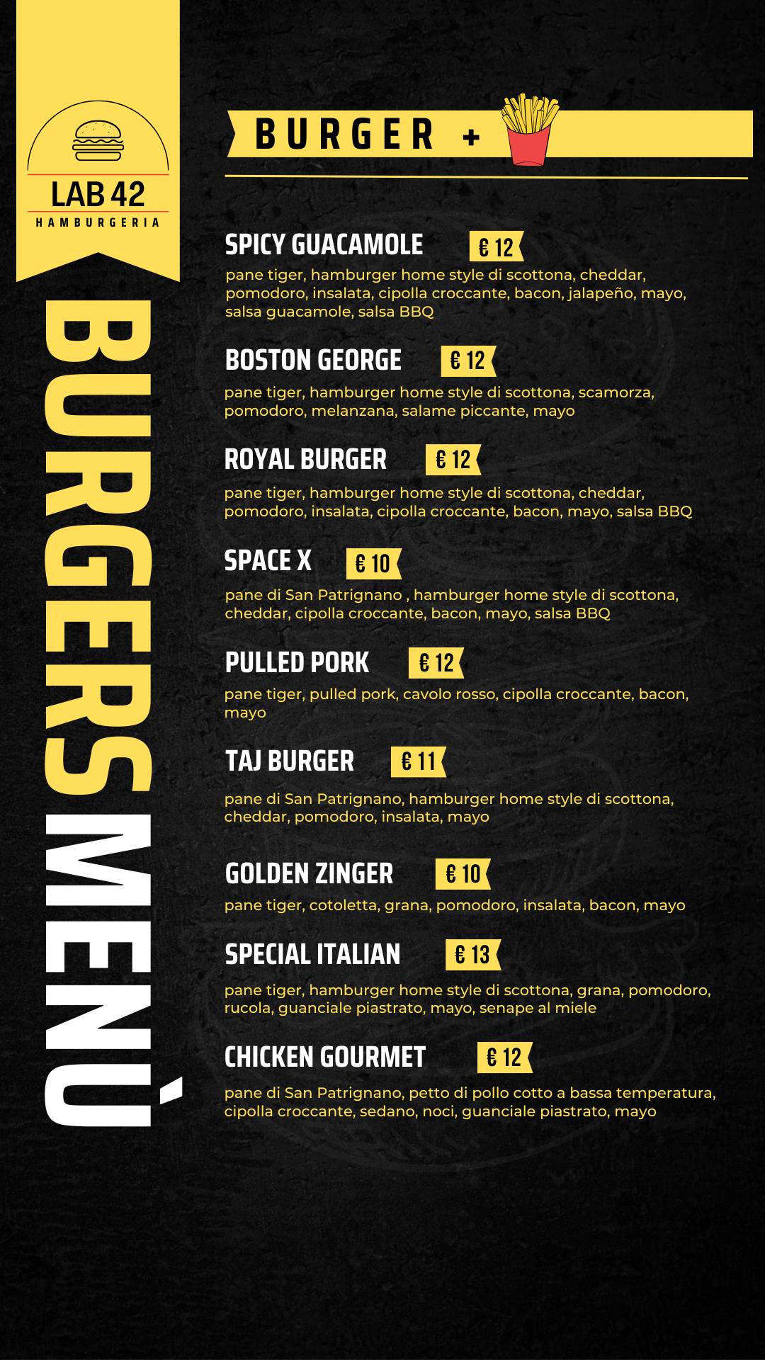 Menu di Lab42 Hamburgeria 