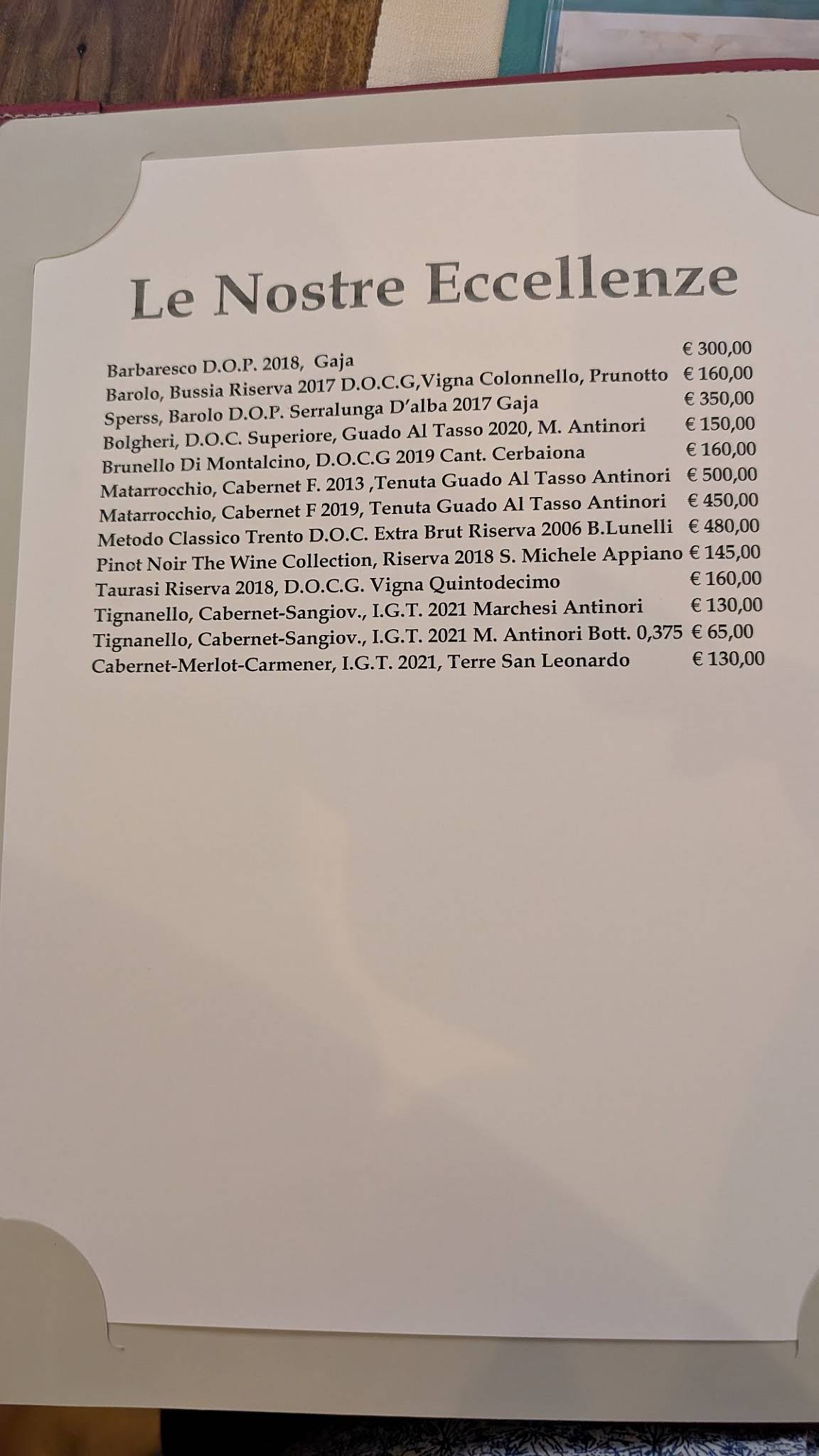 Menu di Laido e Corrotto 