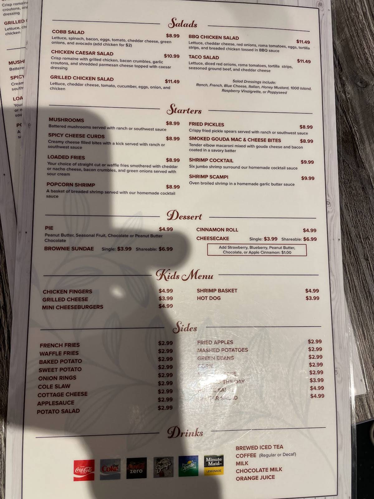 Menu at Lakeview Restaurant, Cambridge City