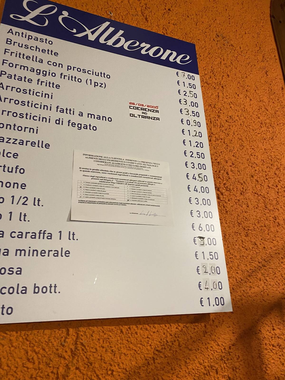 Menu di L'alberone 