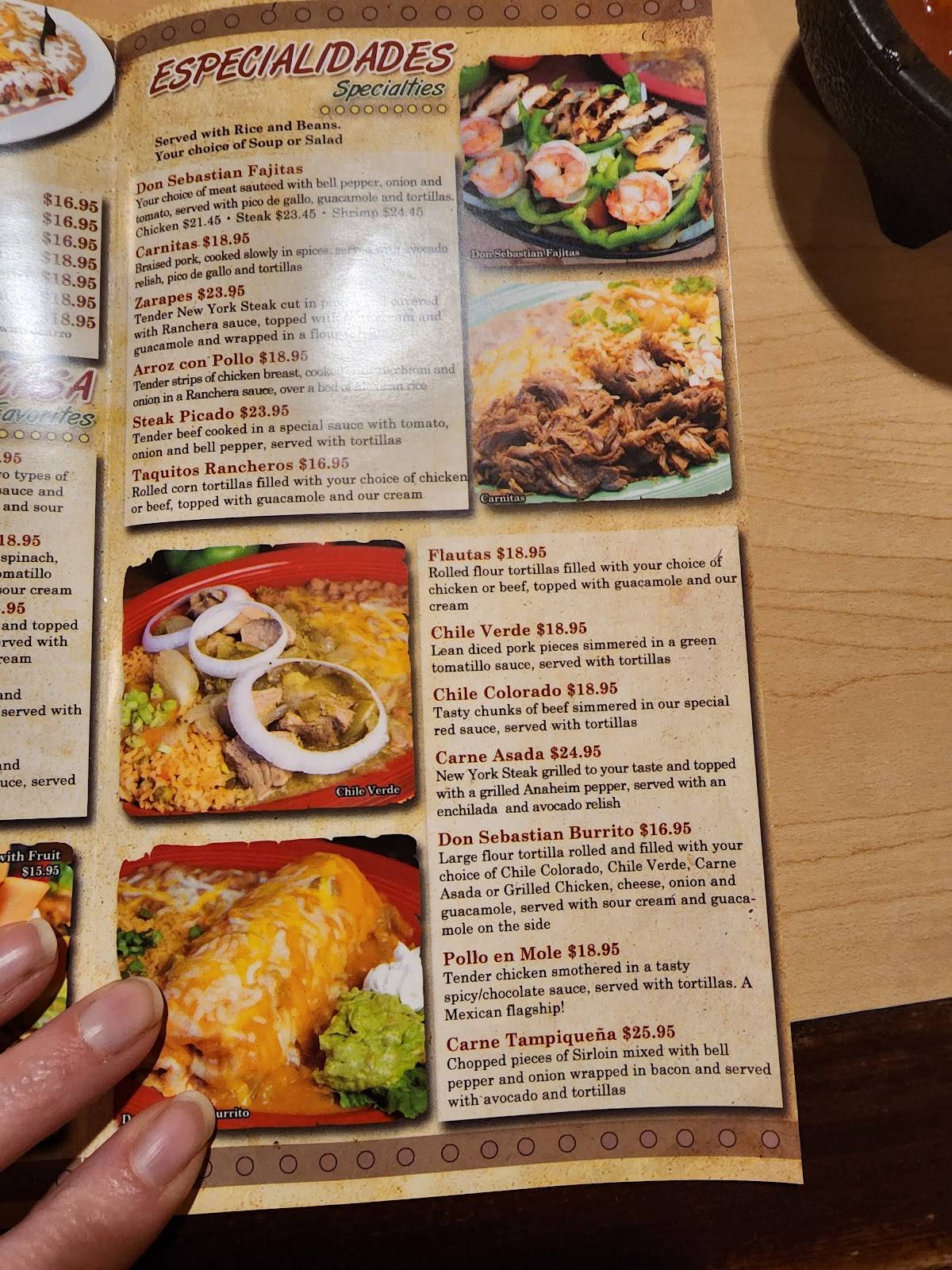 Menu at Don Sebastian Mexican Restaurant, Lancaster