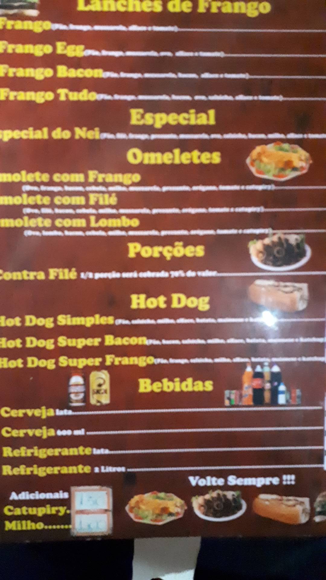 Lanche do Nei cardápio