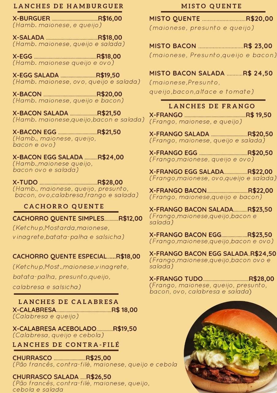 Lanches e Churros do Beto cardápio