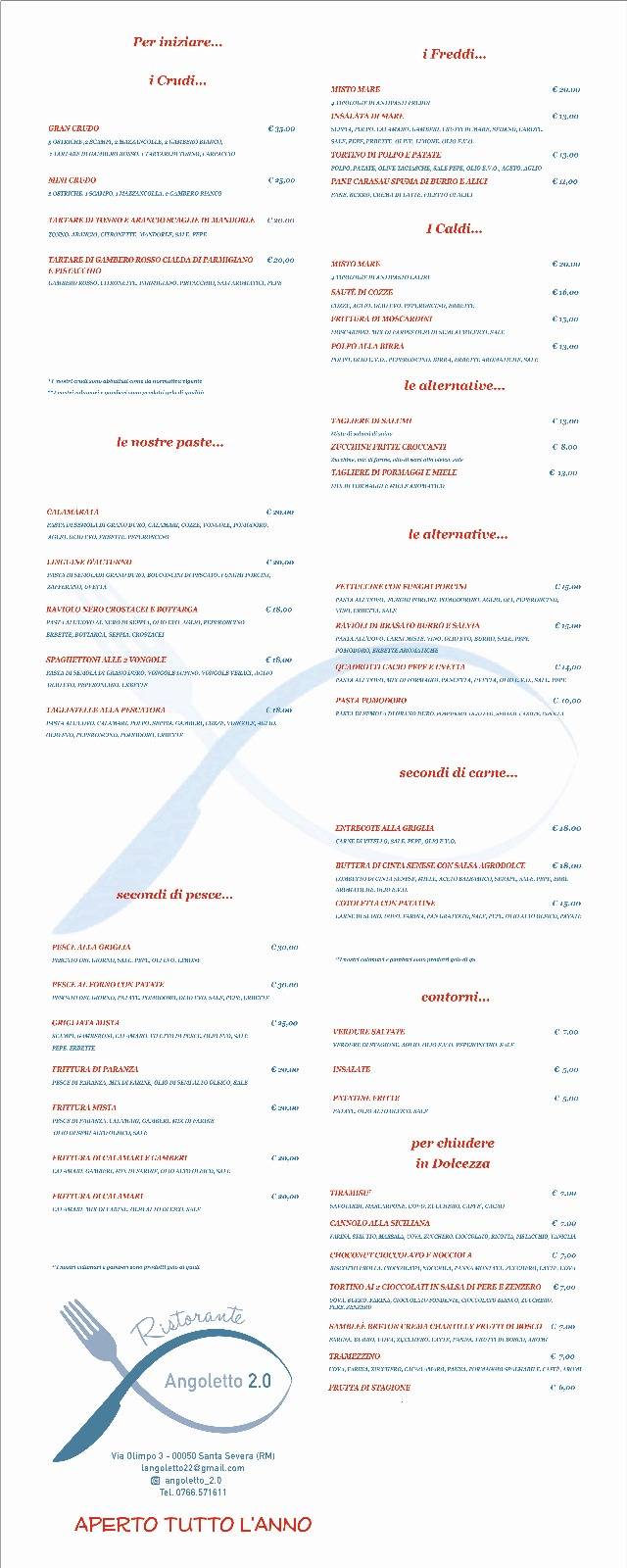 Menu di L'ANGOLETTO 2.0 