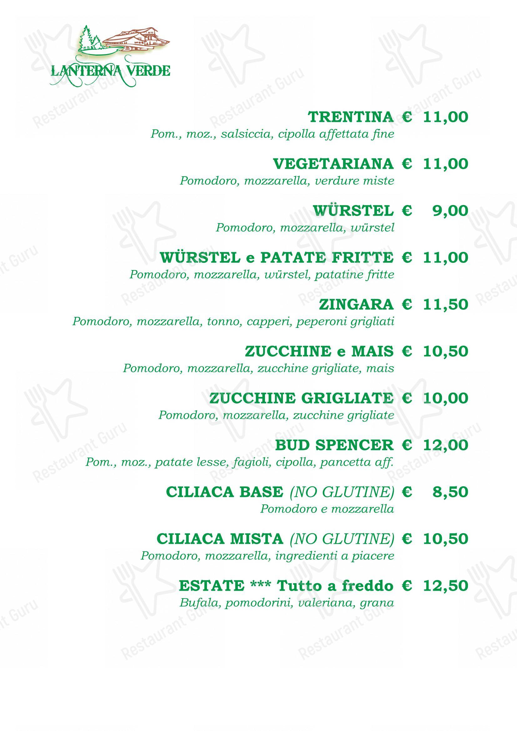 Menu per Lanterna Verde pub & bar
