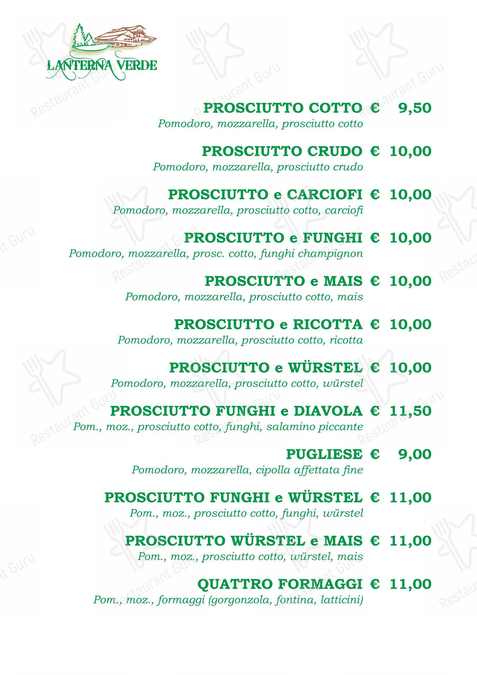 Menu per Lanterna Verde in Tonadico