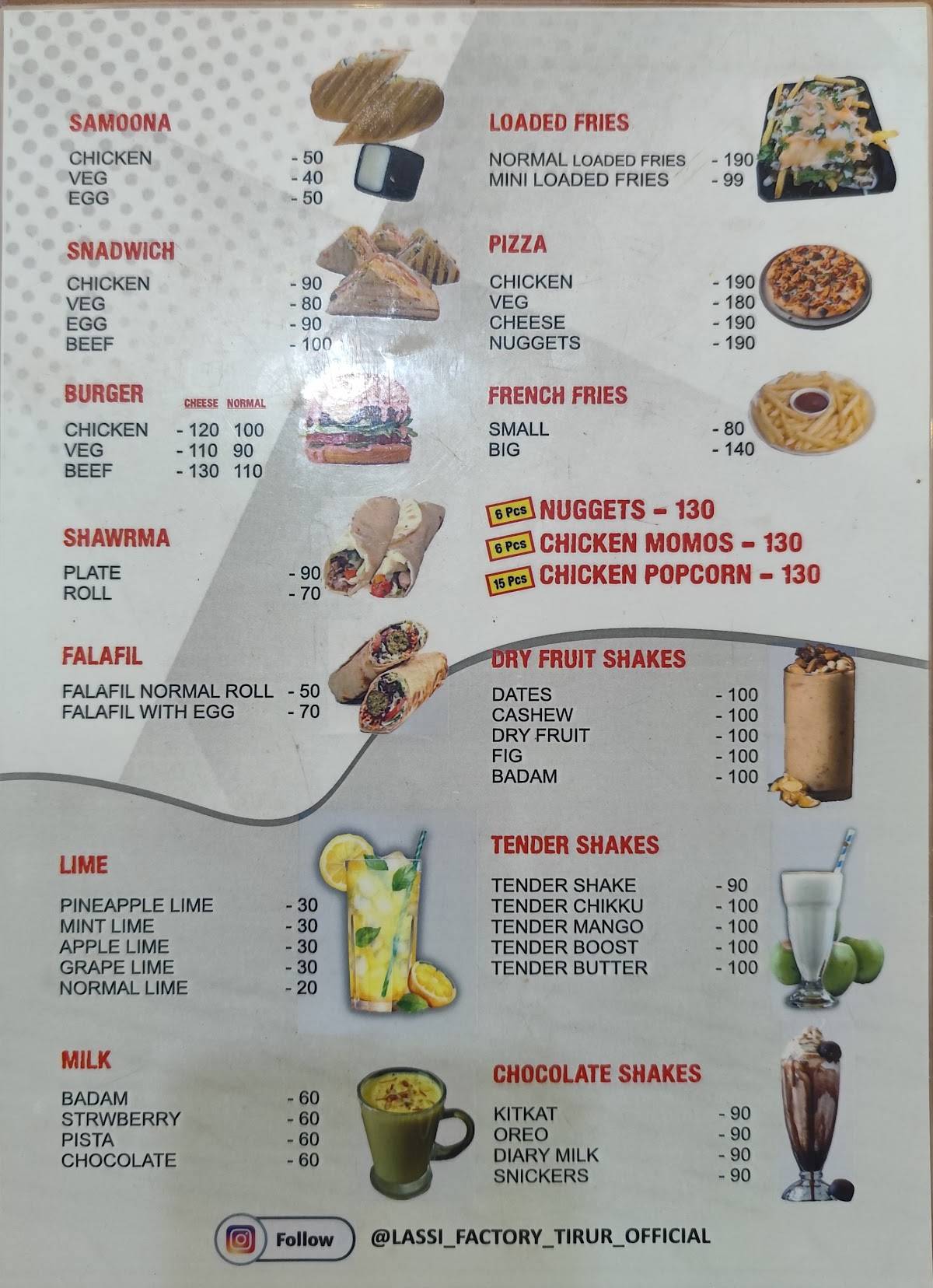 Lassi Factory Tirur menu