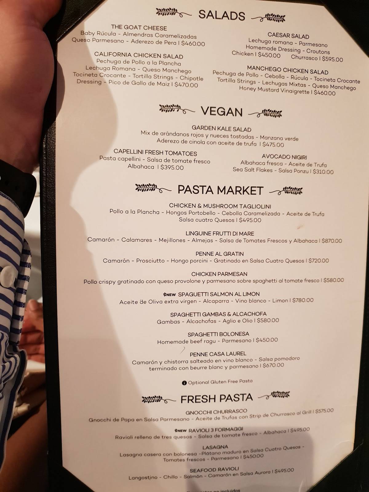 Menu at Laurel restaurant, Santo Domingo