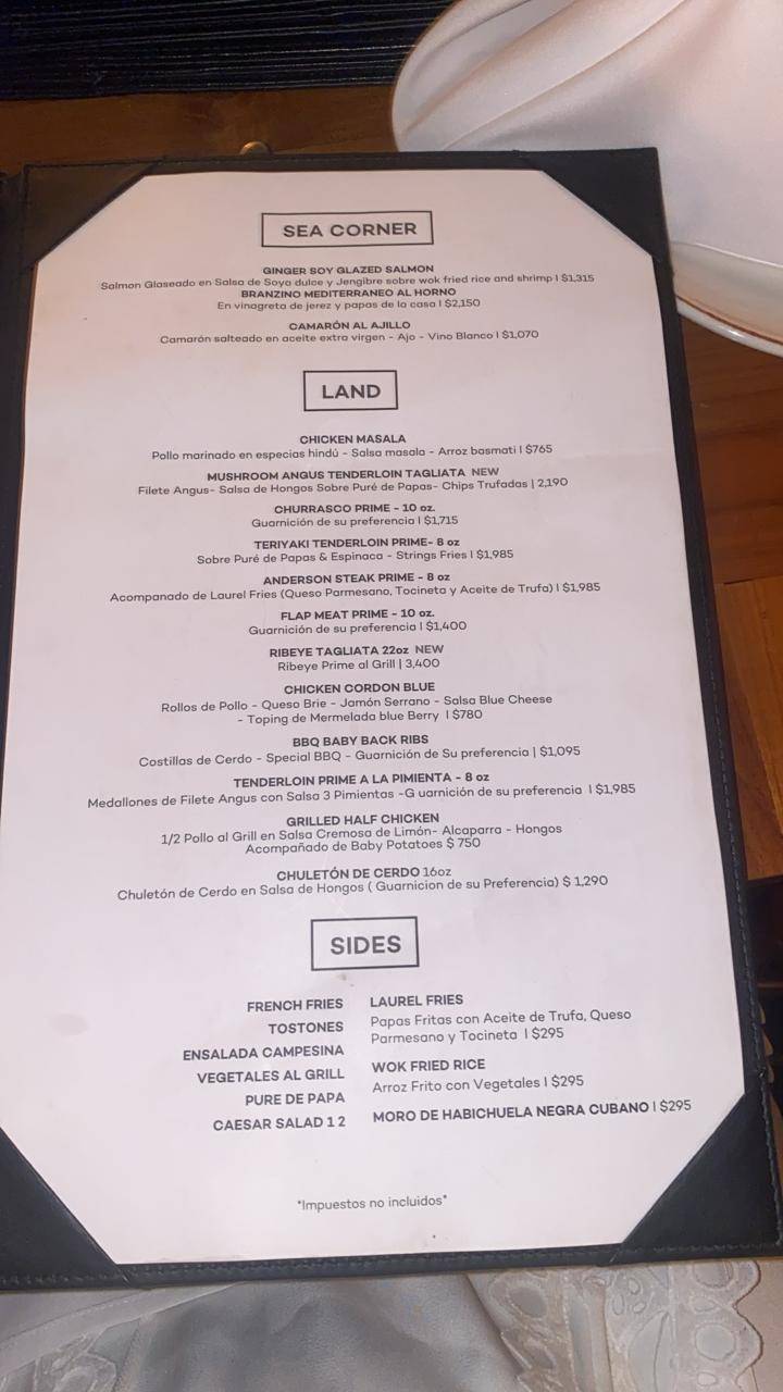 Carta del restaurante Laurel, Santo Domingo