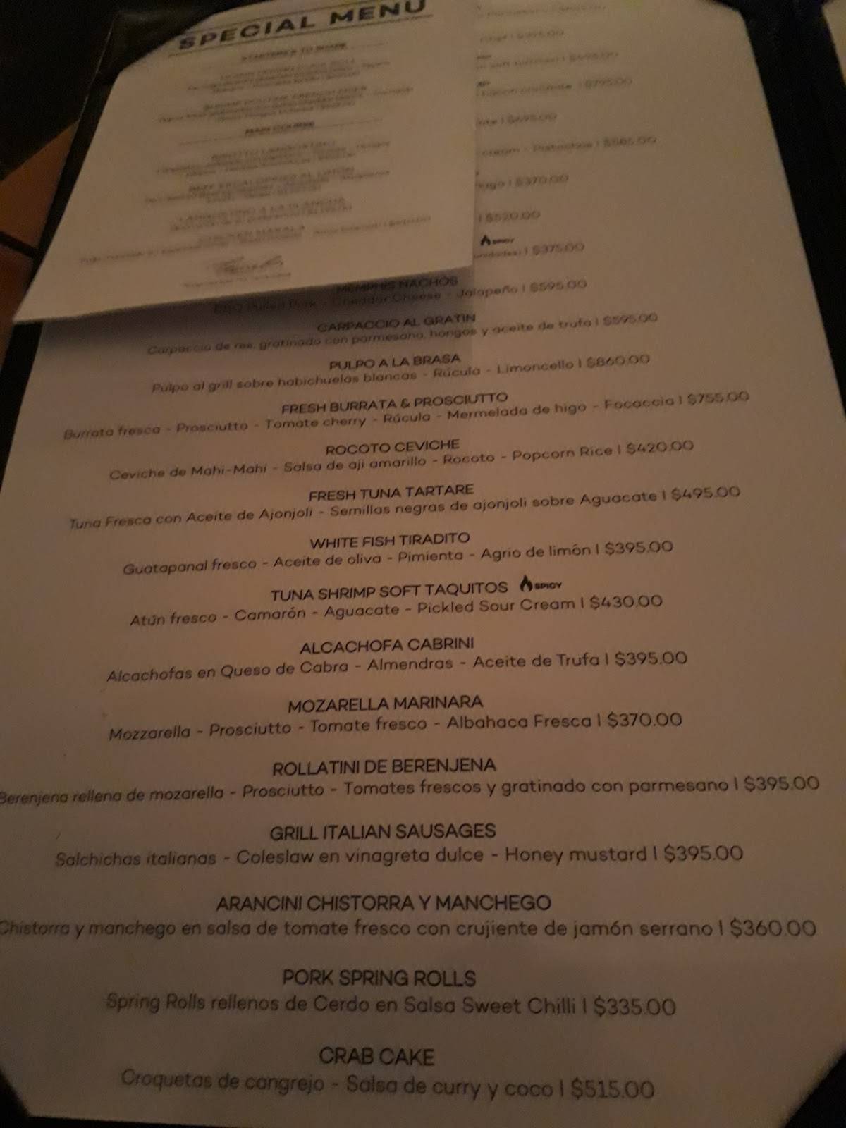 Carta del restaurante Laurel, Santo Domingo