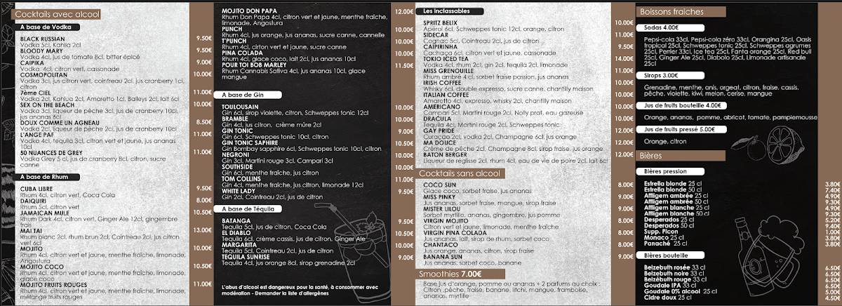 Menu de Le Bélix