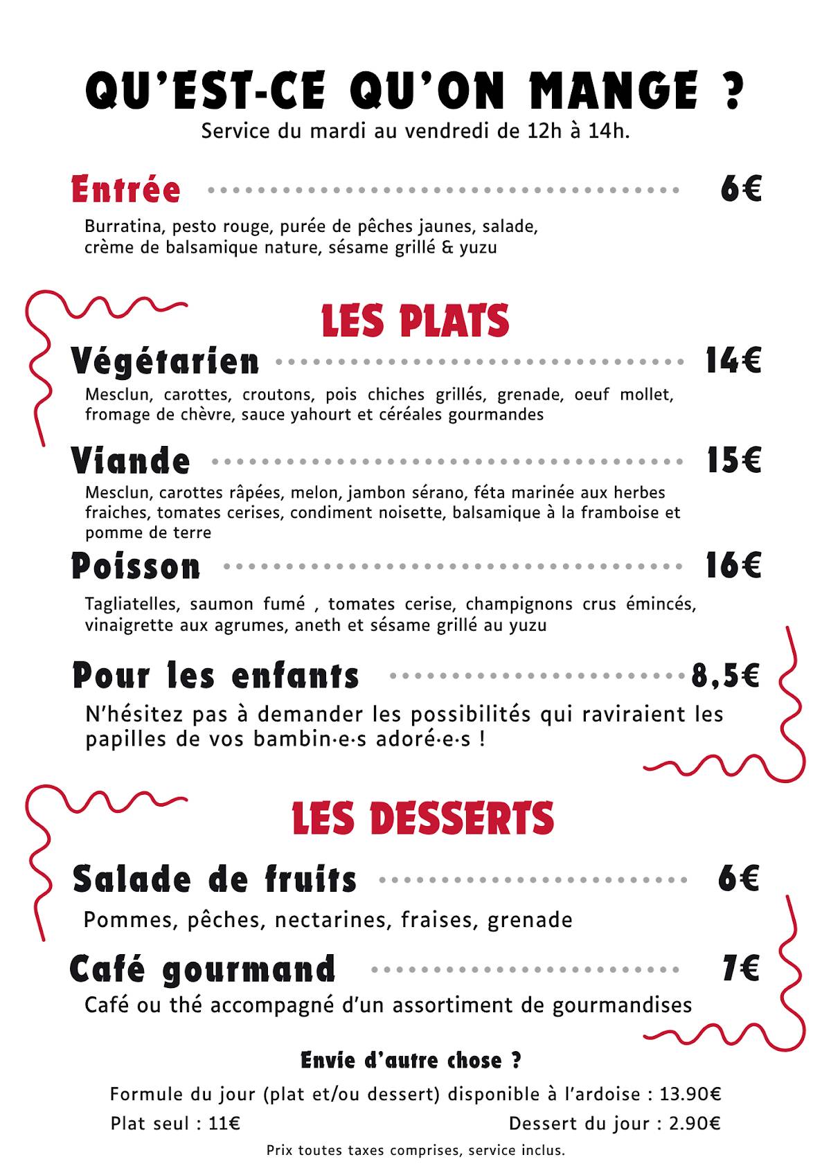 Menu de Café des champs libres
