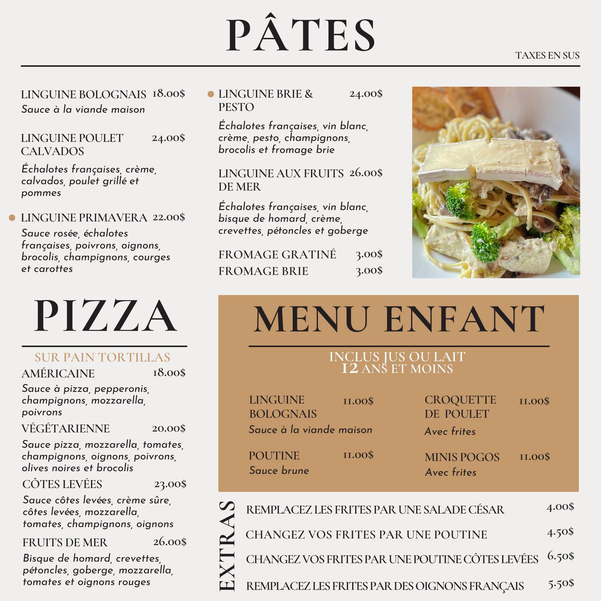 Menu de Le Calvados Restaurant Pub