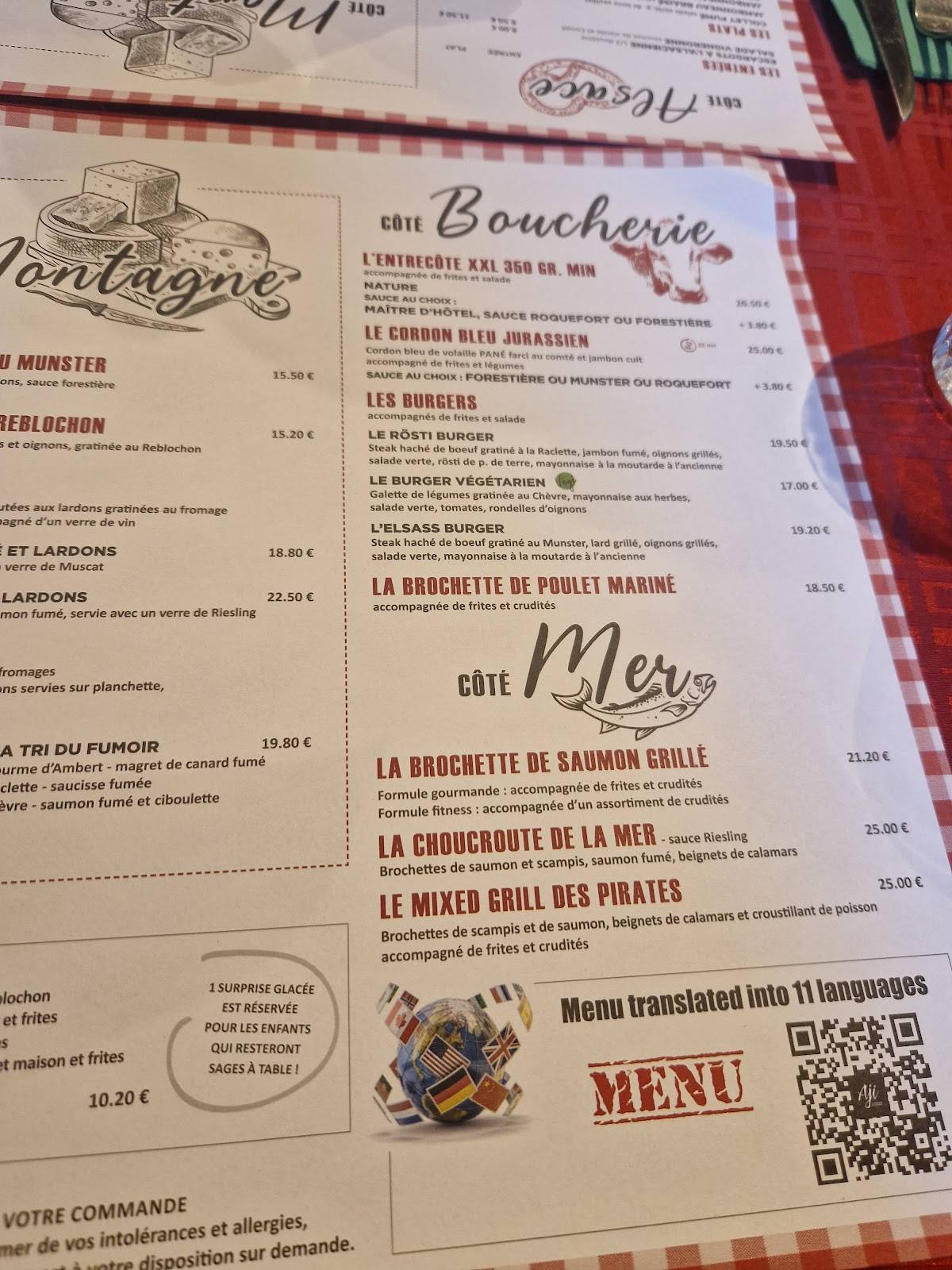 Menu de Le Caseus