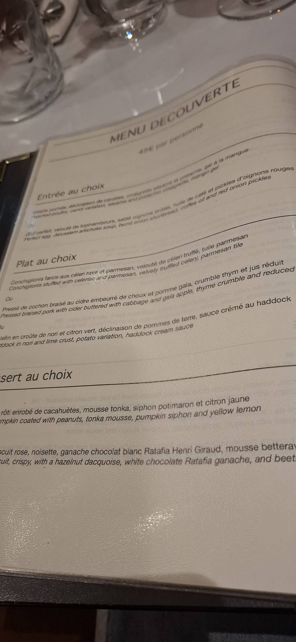 Menu de Le Condorcet - Restaurant Bistronomique