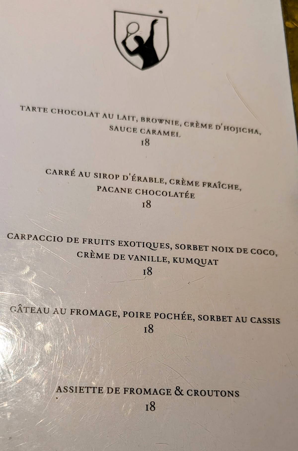 Menu de Le Filet