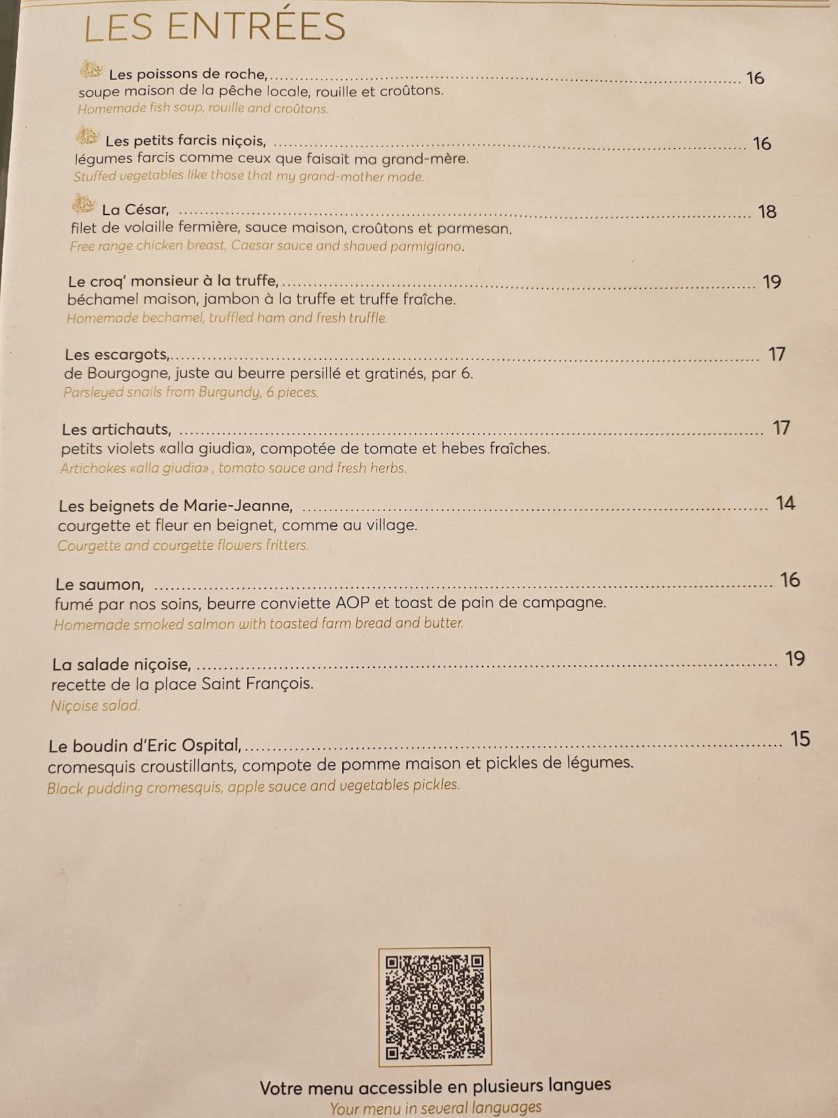 Menu de Le Gaglio - Brasserie Nice