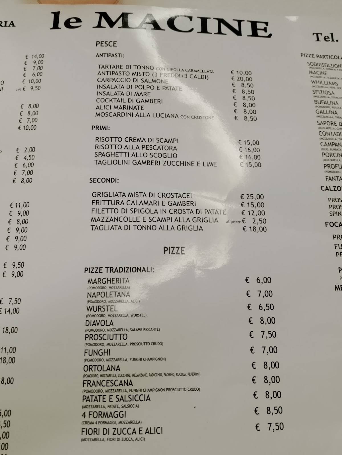 Menu di Ristorante Pizzeria Le Macine 