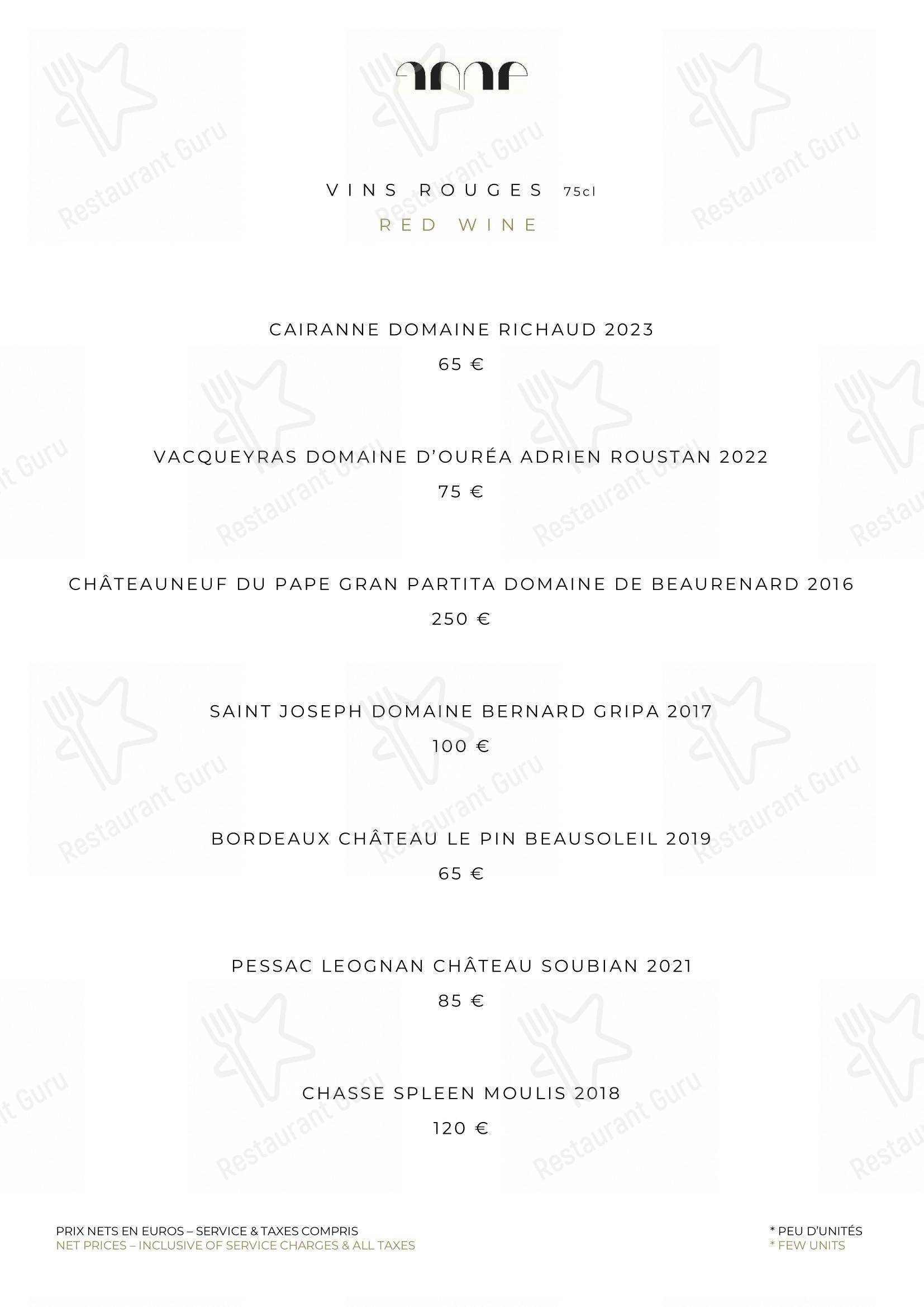 Takeaway Menu pour Le Pavillon de la Reine dans Paris
