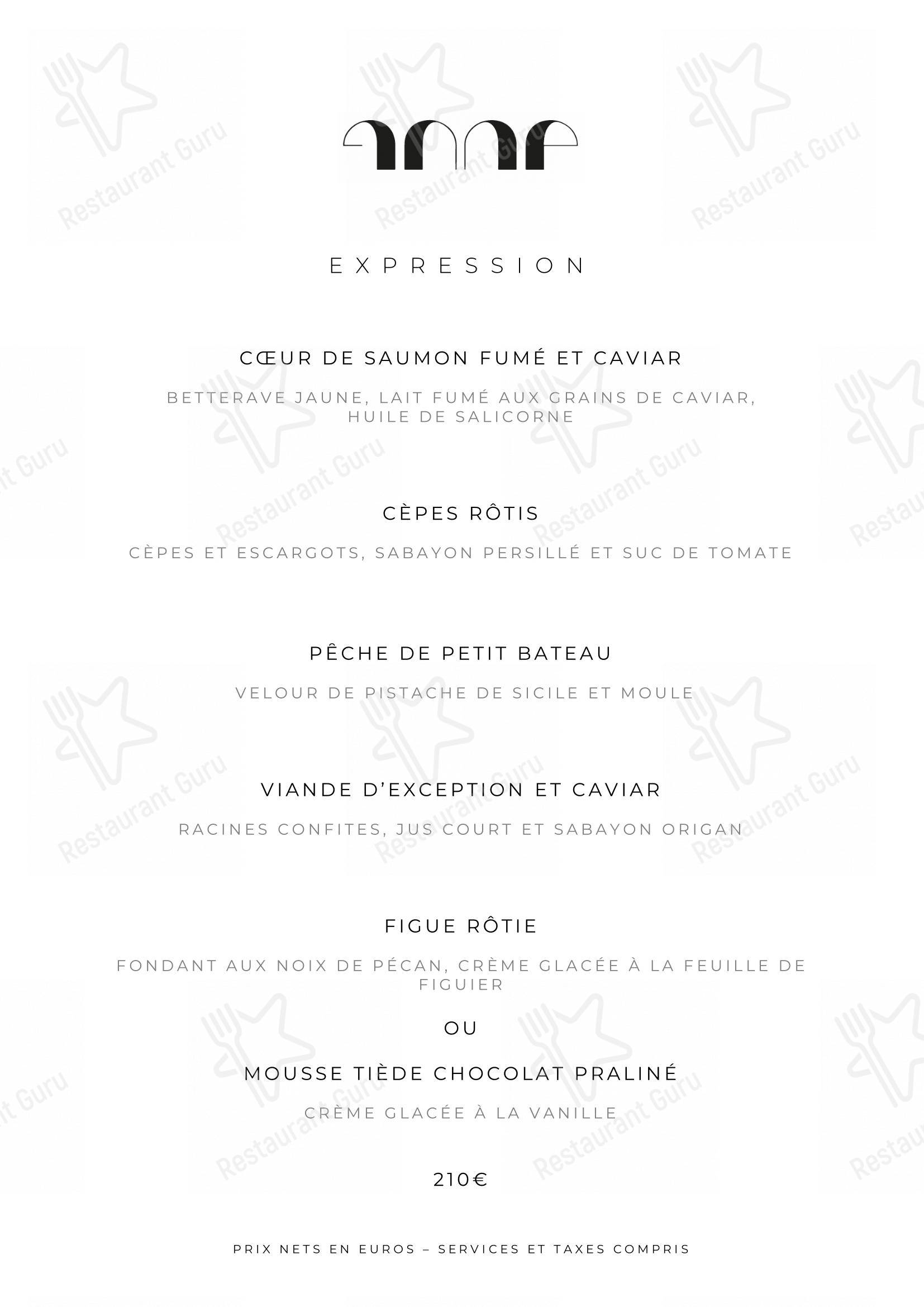 Menu pour Le Pavillon de la Reine - Lunch Menu