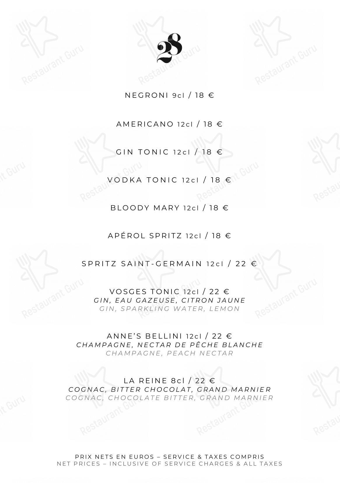 Le Pavillon de la Reine dans Paris - Menu