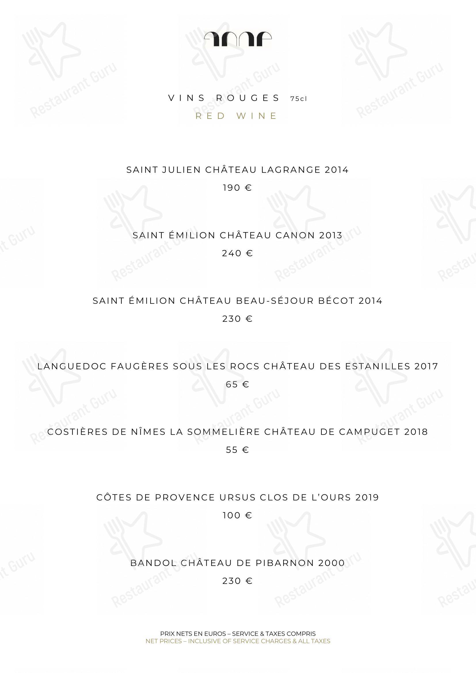 Menu pour Le Pavillon de la Reine - Dinner Menu