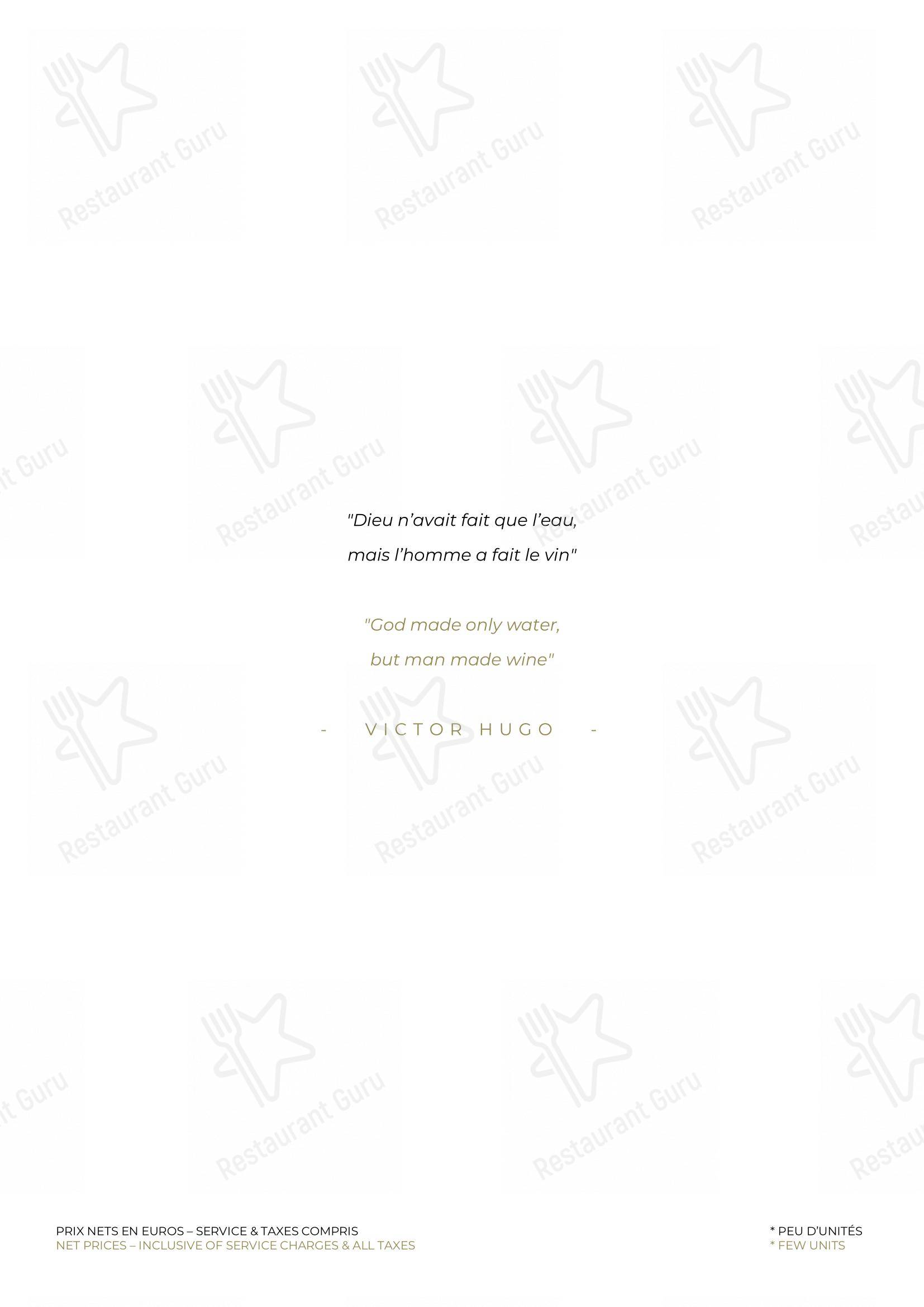 Takeaway Menu pour Le Pavillon de la Reine restaurant