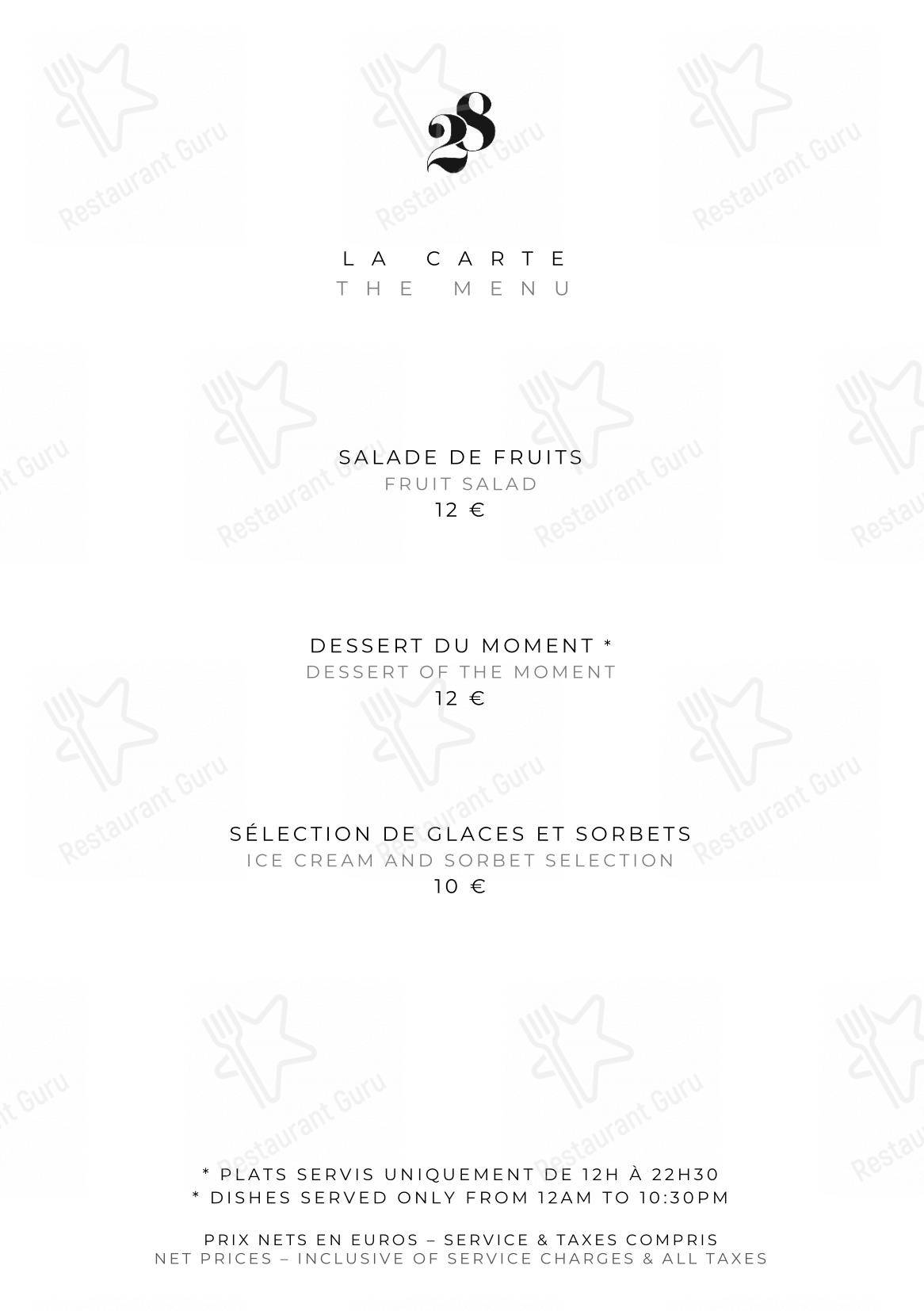 Le Pavillon de la Reine dans Paris - Menu