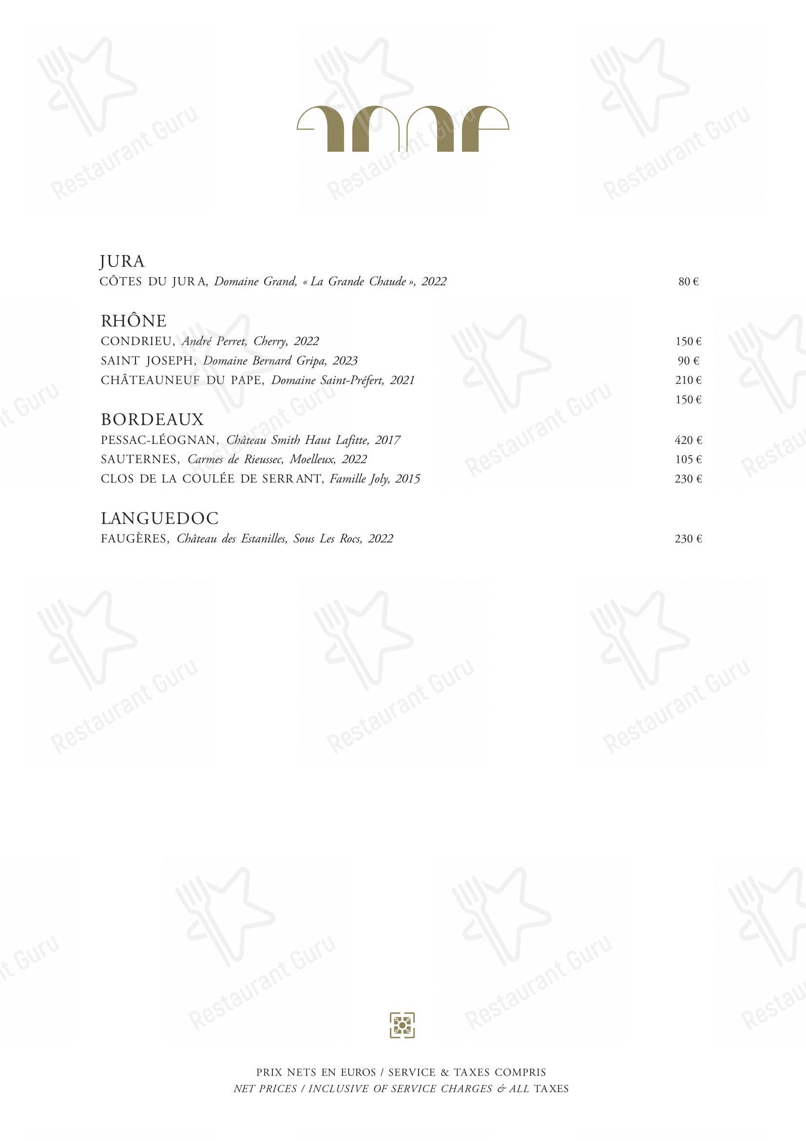 Le Pavillon de la Reine dans Paris - Dinner Menu