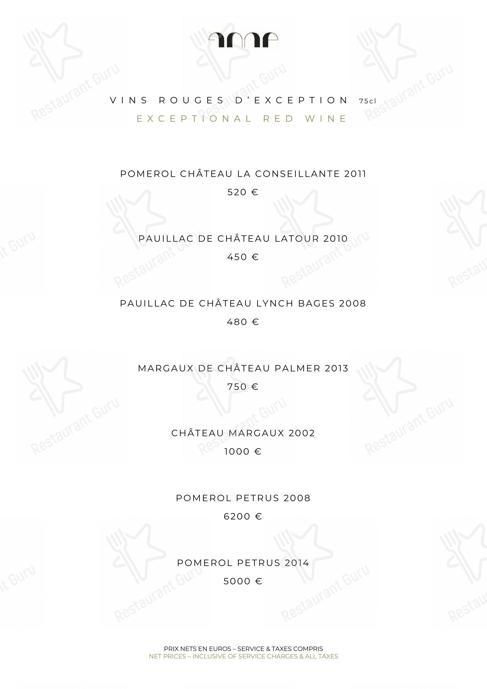 Menu pour Le Pavillon de la Reine - Dinner Menu