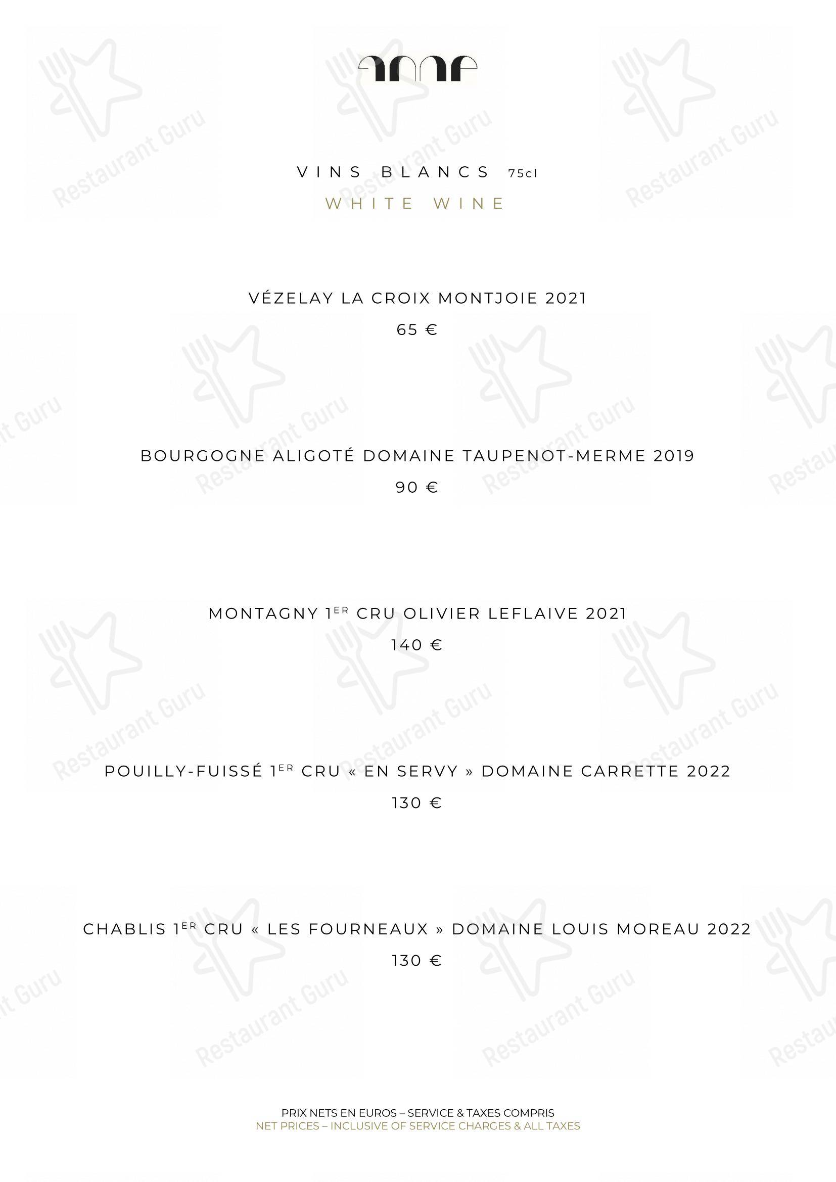 Menu pour Le Pavillon de la Reine - Dinner Menu