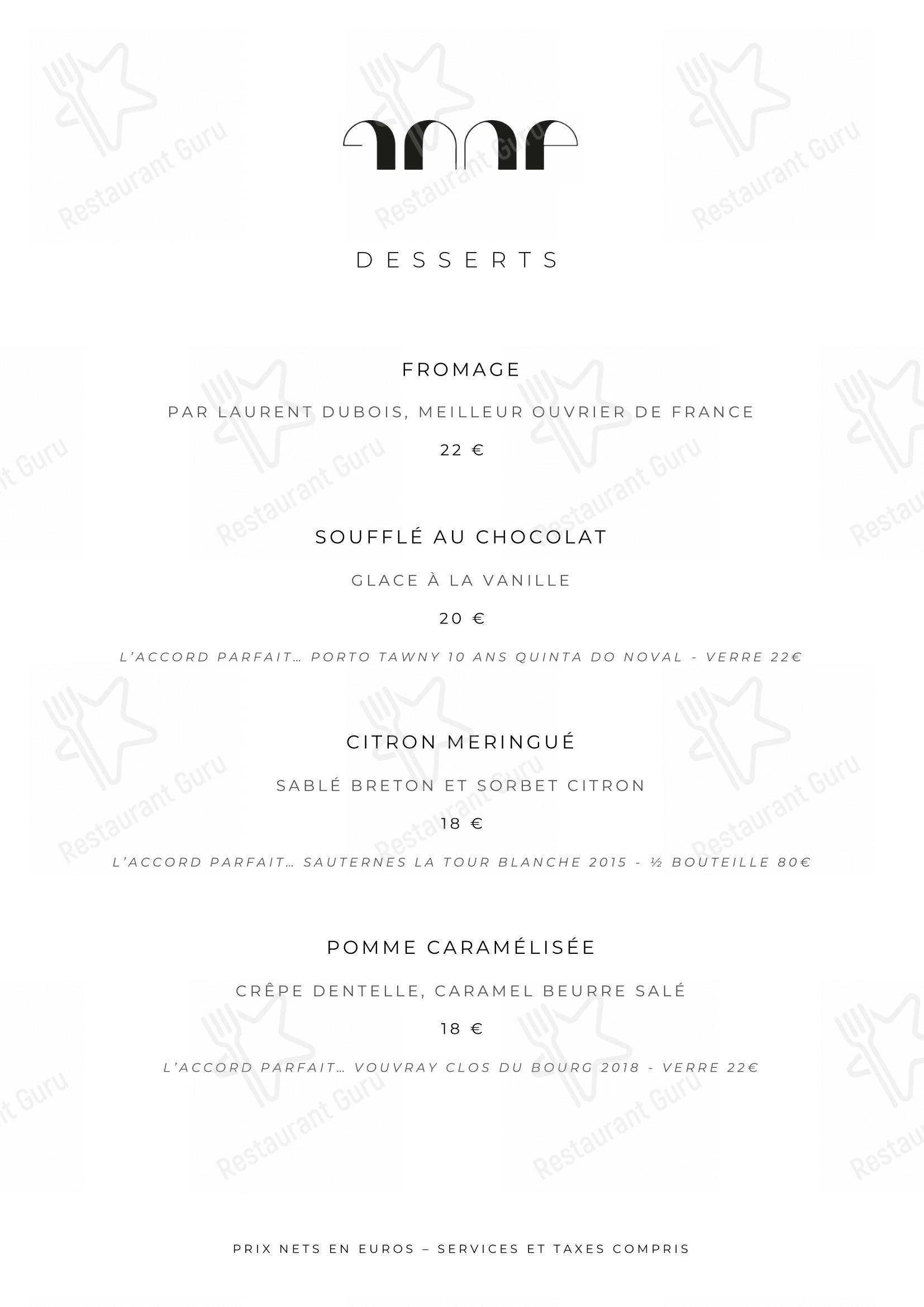Крафт меню pour Le Pavillon de la Reine restaurant