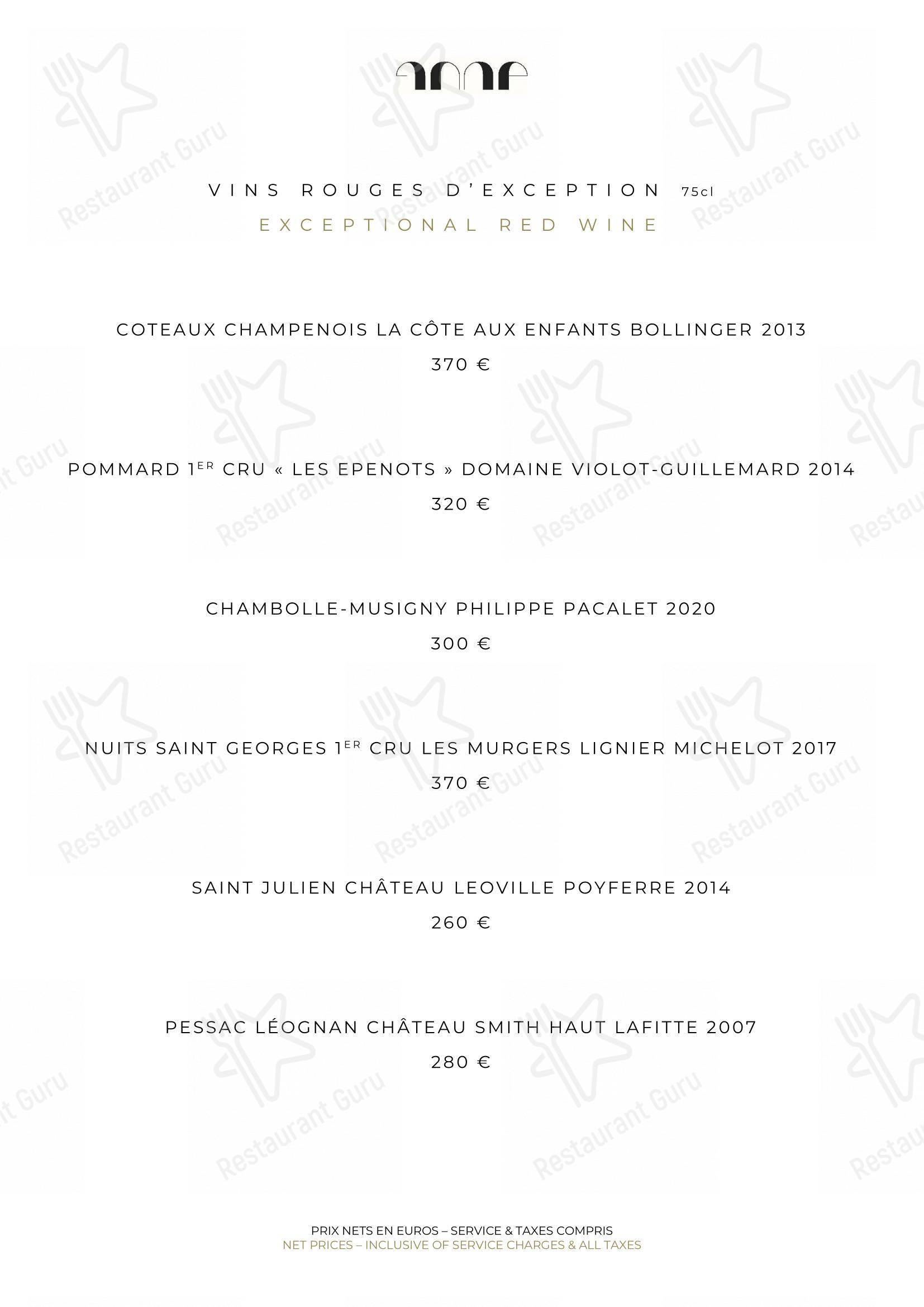 Le Pavillon de la Reine dans Paris - Dinner Menu