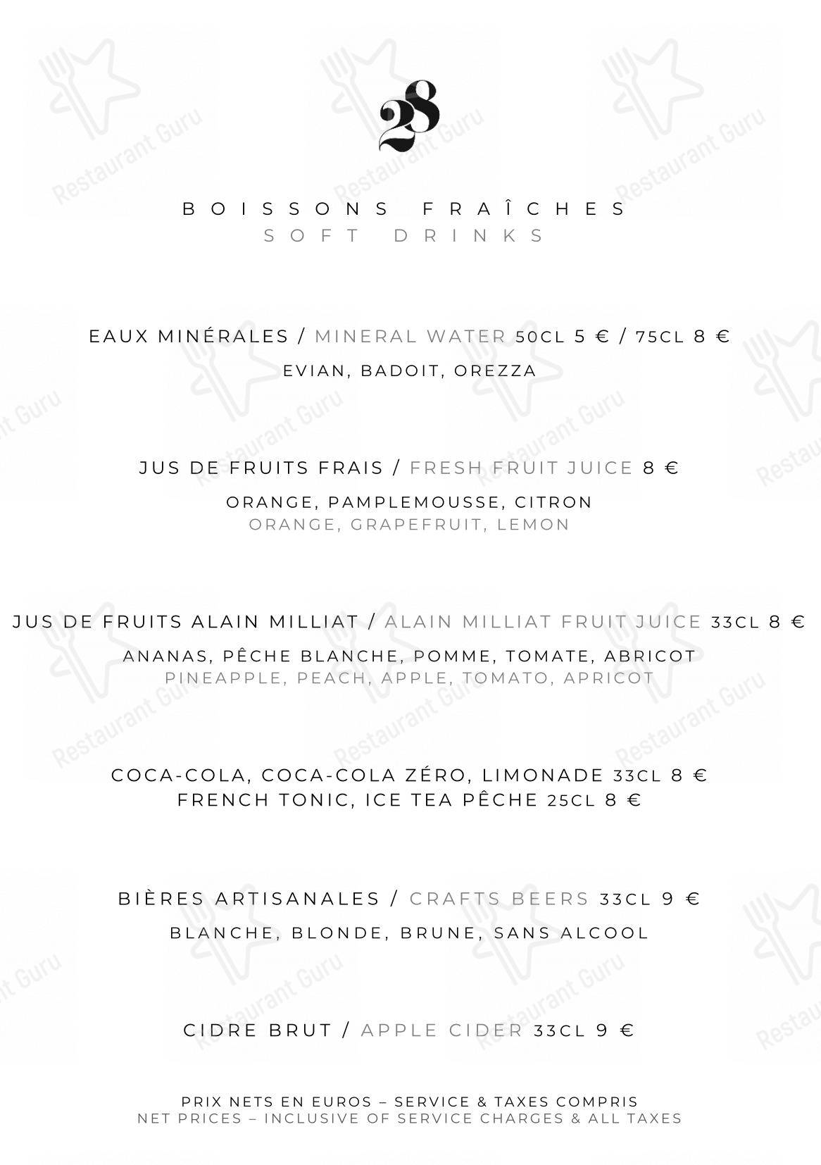 Menu pour Le Pavillon de la Reine - Menu