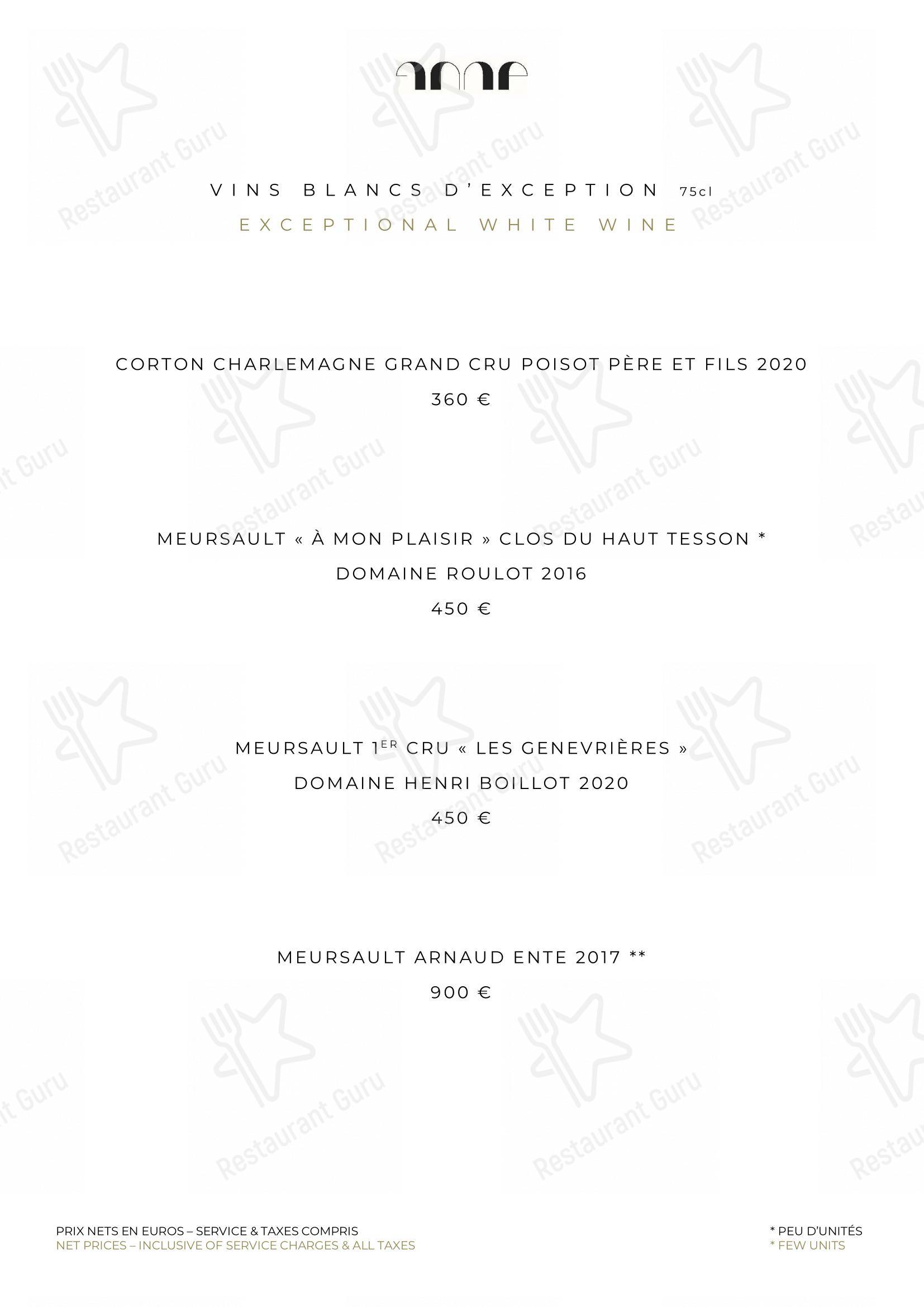 Takeaway Menu pour Le Pavillon de la Reine dans Paris