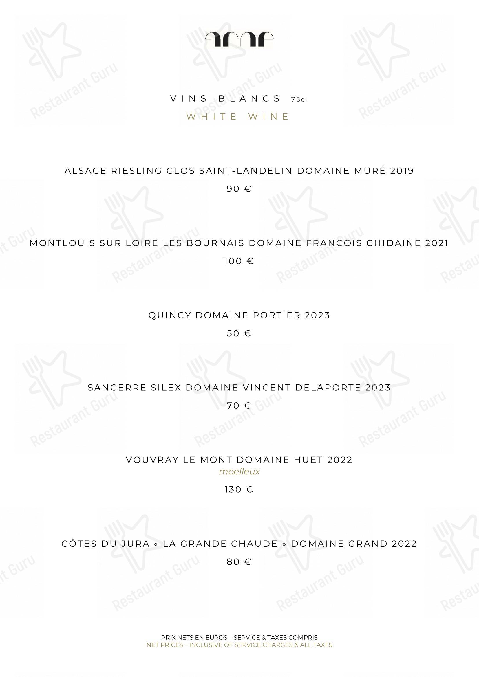 Menu pour Le Pavillon de la Reine - Dinner Menu