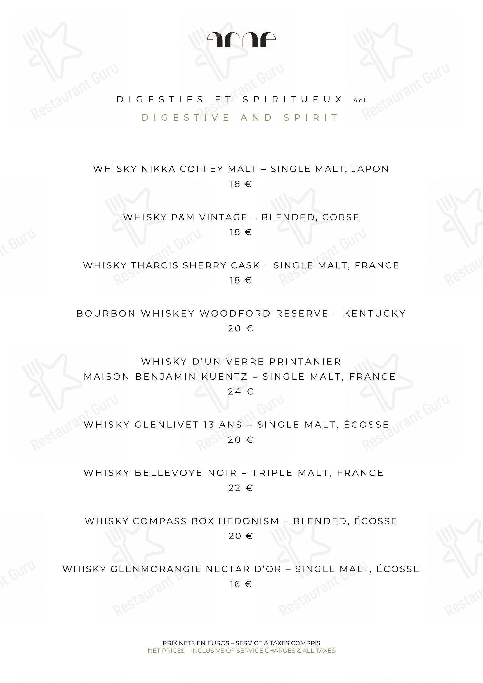 Menu pour Le Pavillon de la Reine - Dinner Menu