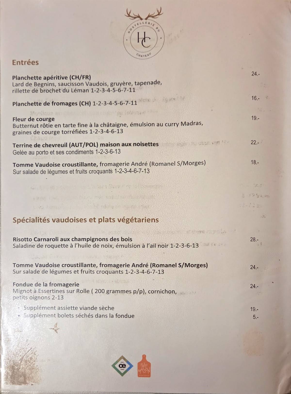 Menu de Le Resto by Hostellerie du Château