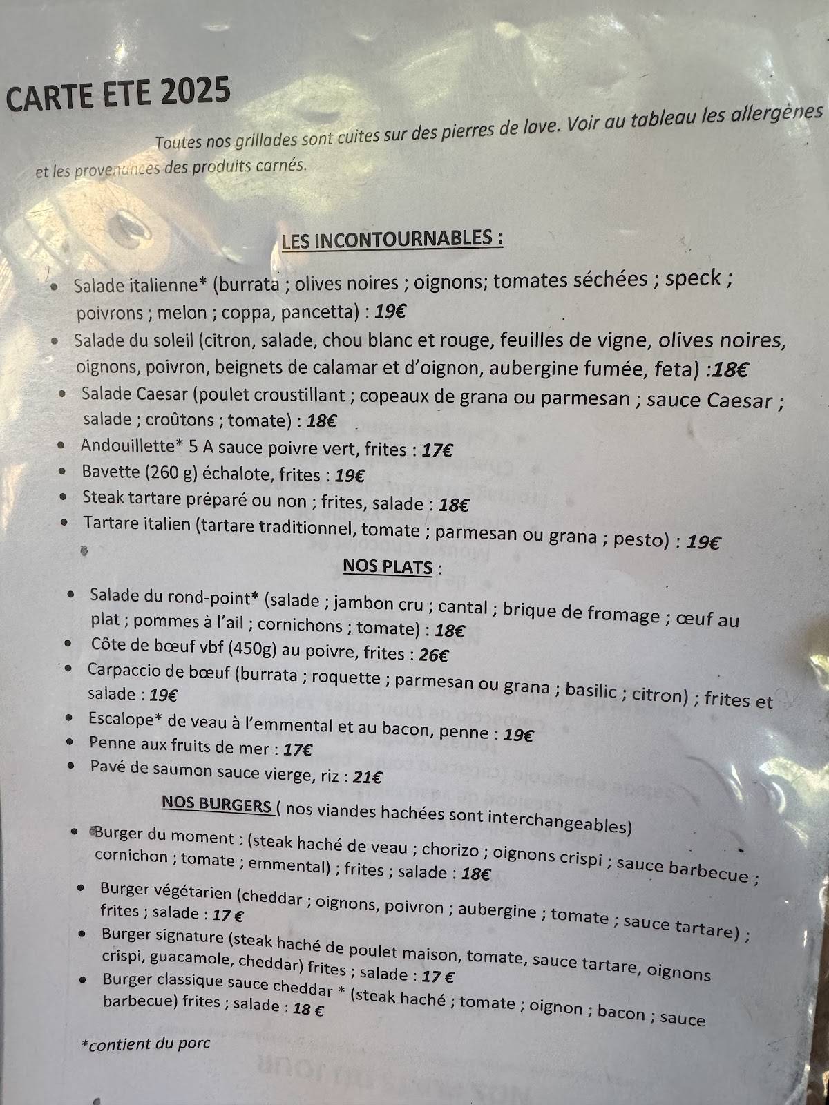 Menu de Le Rond Point