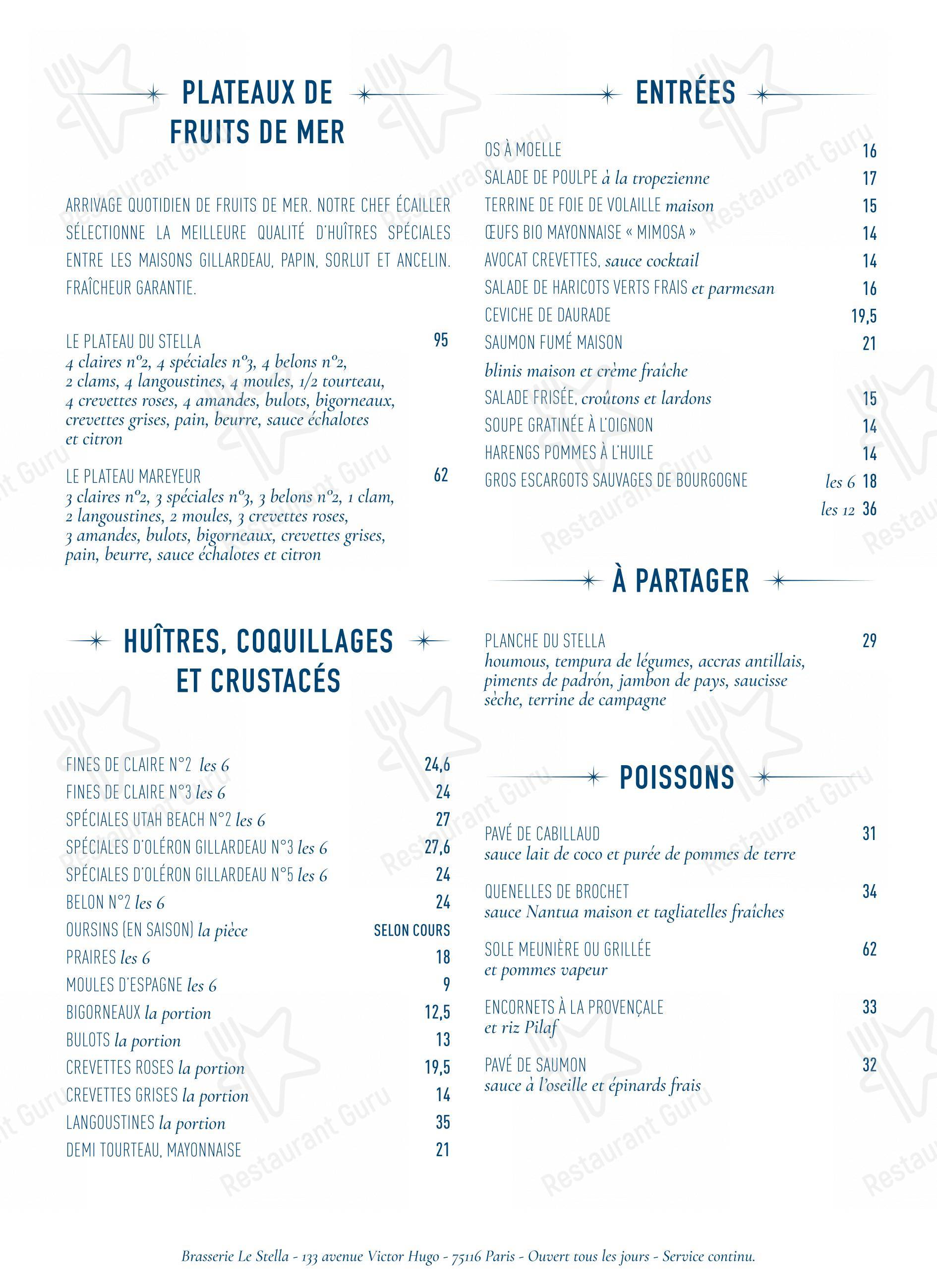 Menu bar pour Le Stella dans Paris