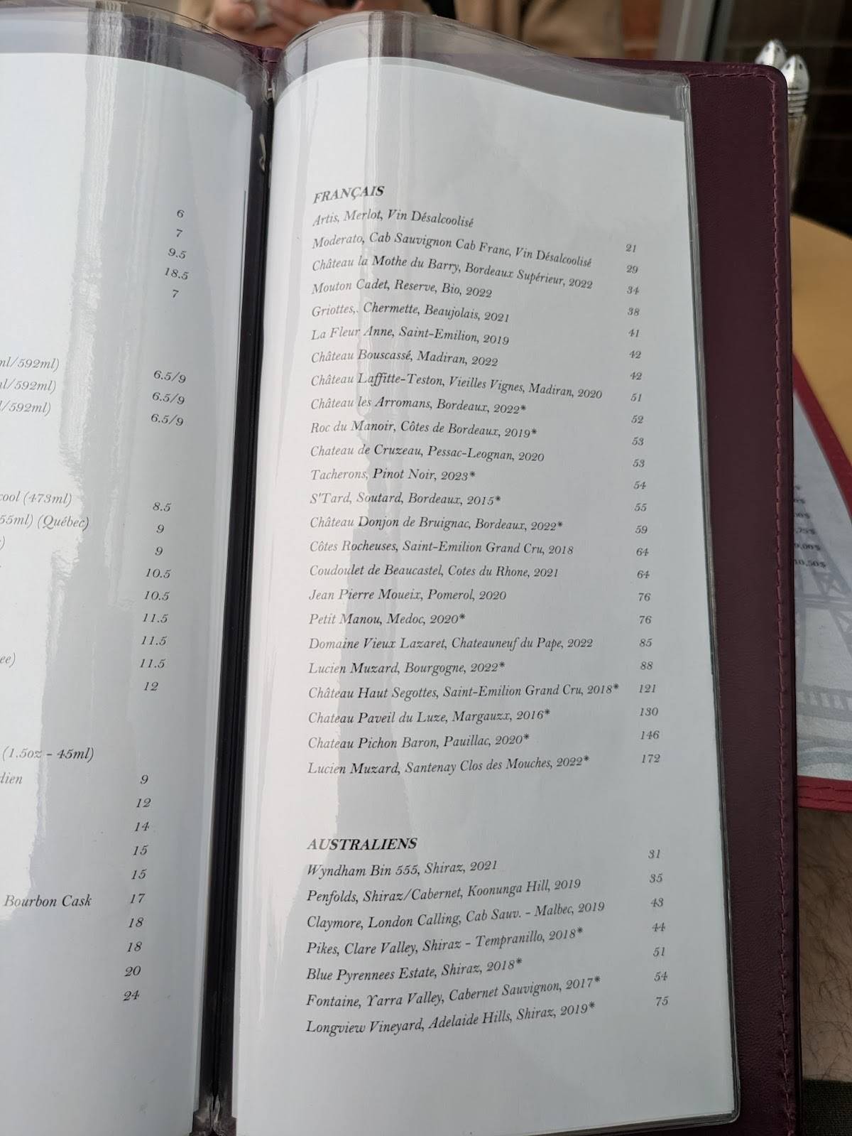 Menu de Le Tire-Bouchon Laval