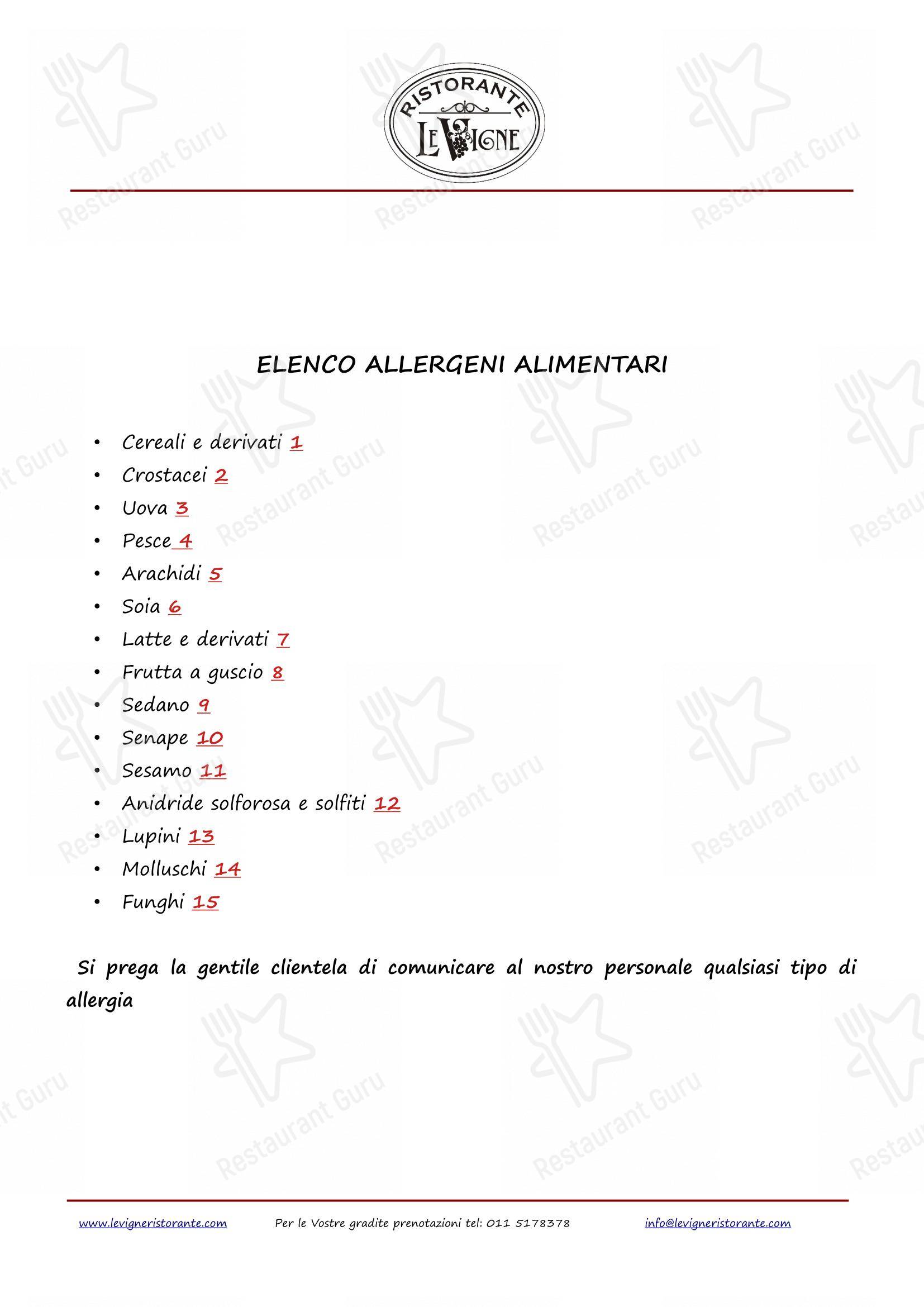 Menu per Le Vigne in Torino