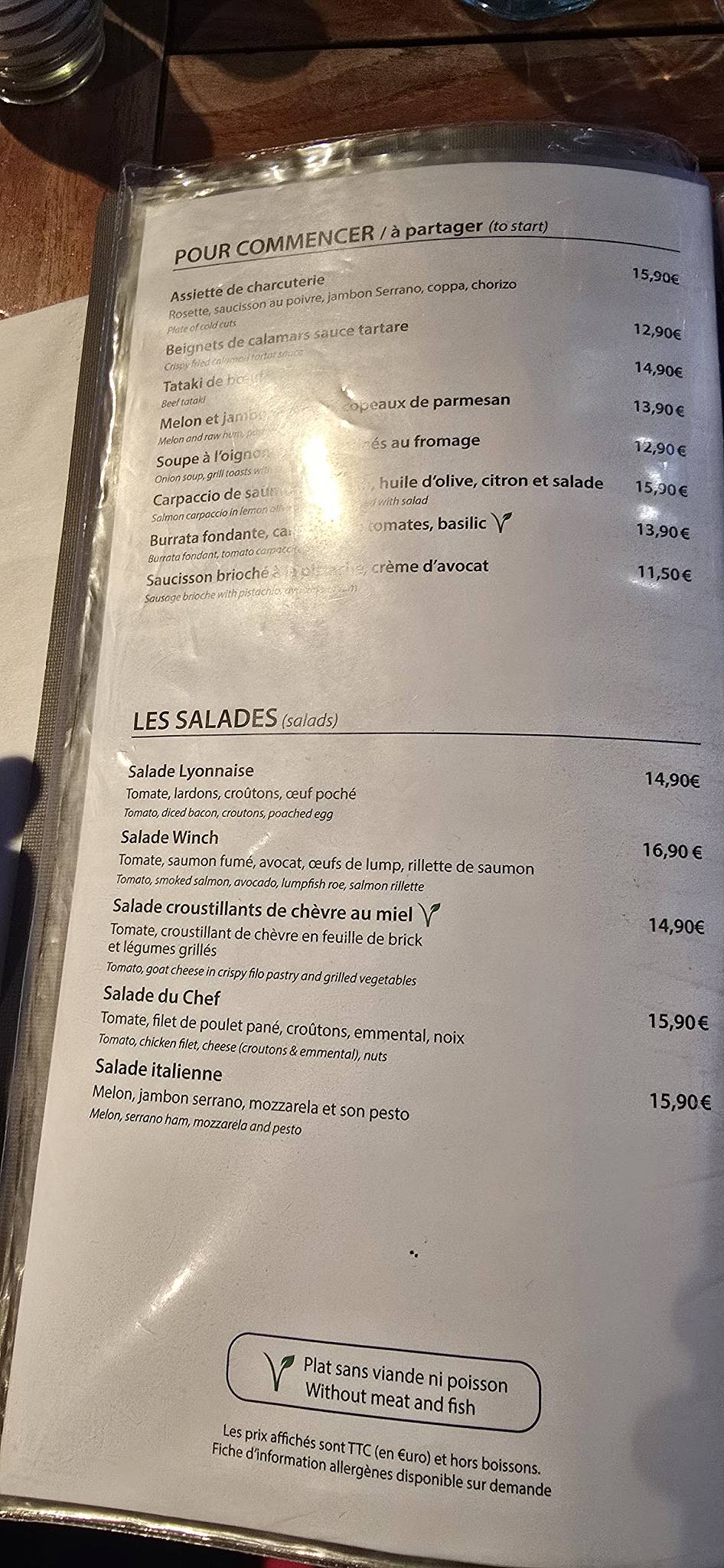 Menu de Le Winch