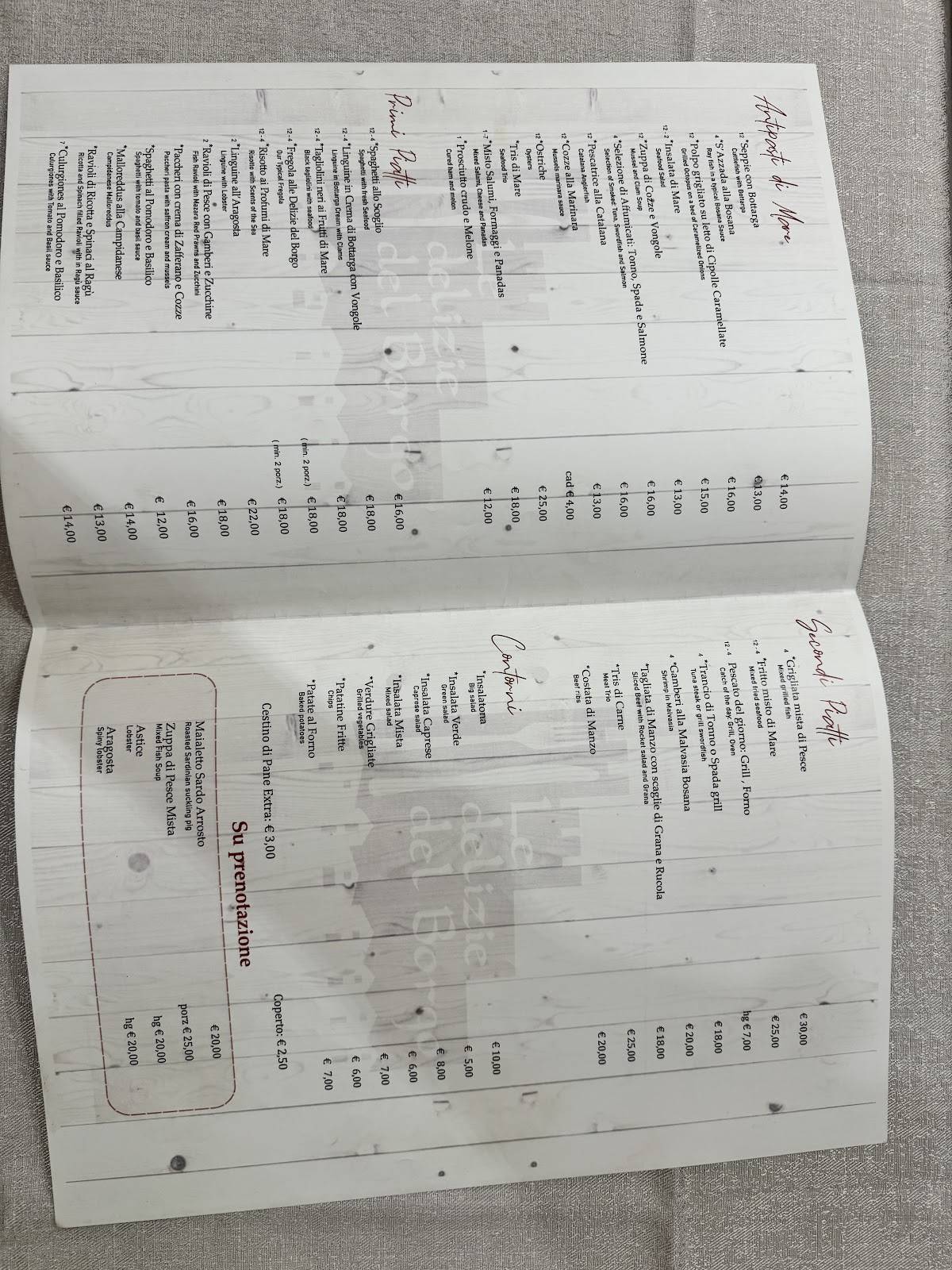 Menu di Le delizie del borgo Osteria Ristorante 