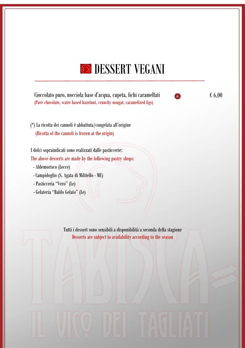 Menu di Tabisca "il Vico dei Tagliati" 