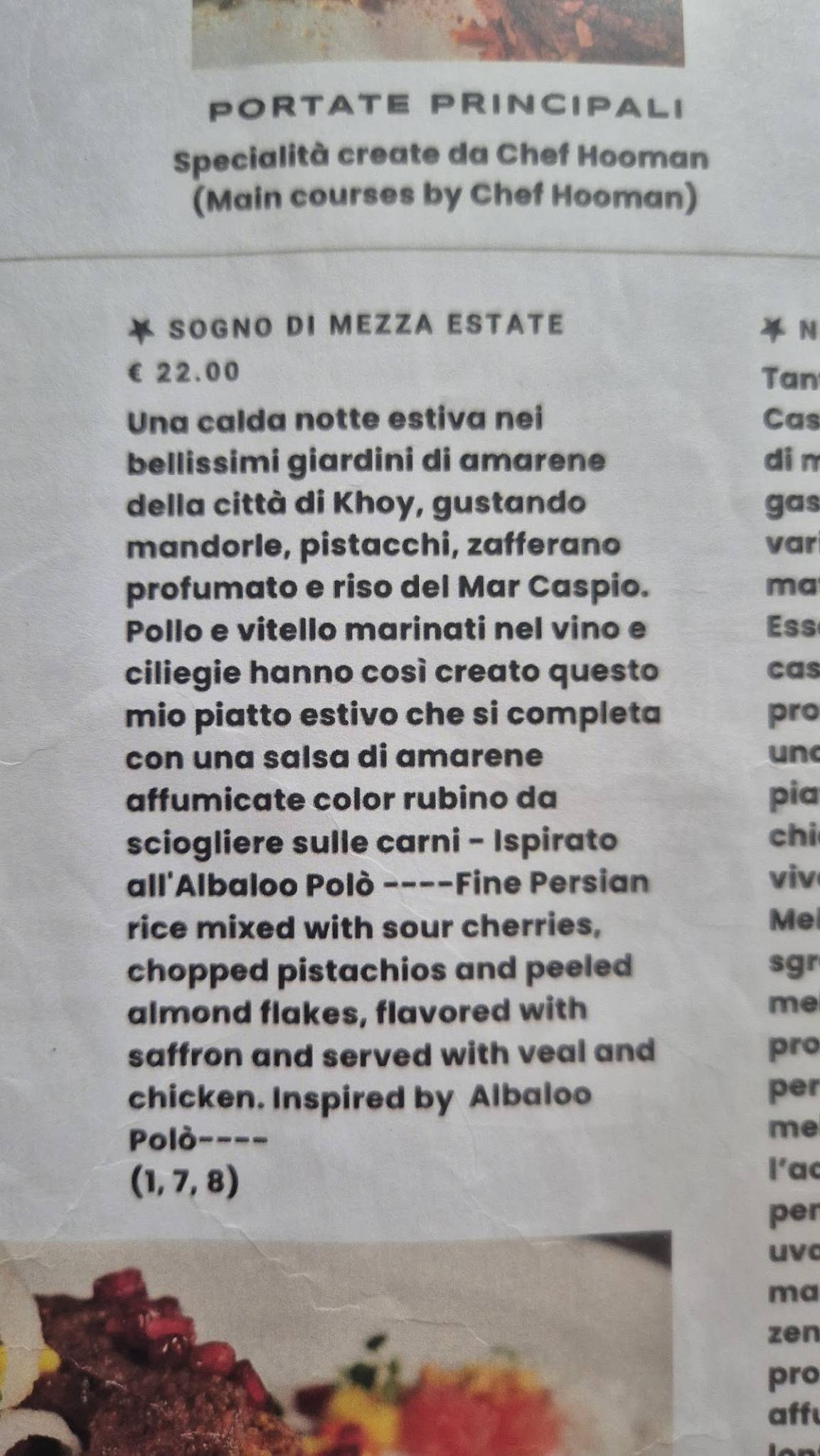 Menu di Persian Palace Lecco 