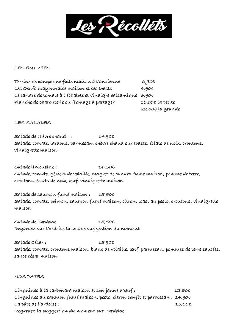 Menu de Les Recollets